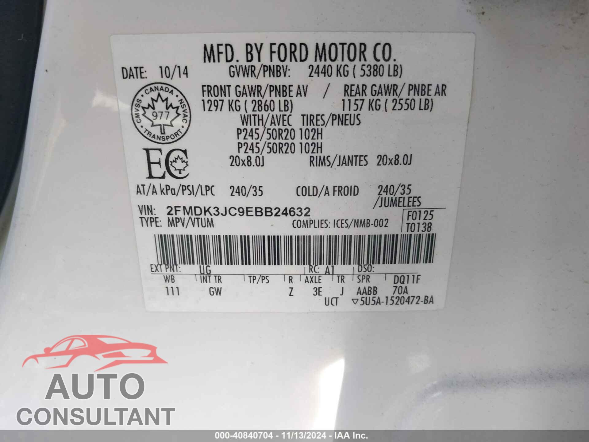 FORD EDGE 2014 - 2FMDK3JC9EBB24632