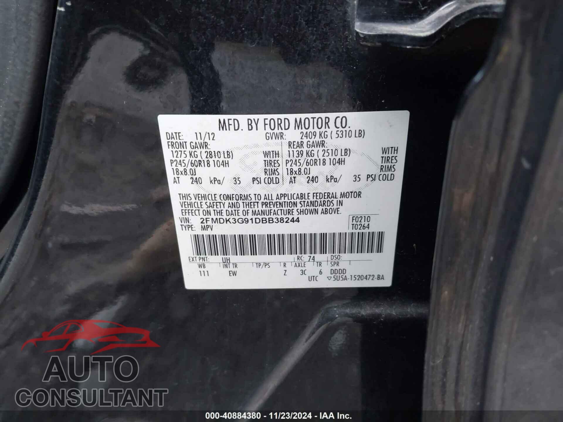FORD EDGE 2013 - 2FMDK3G91DBB38244