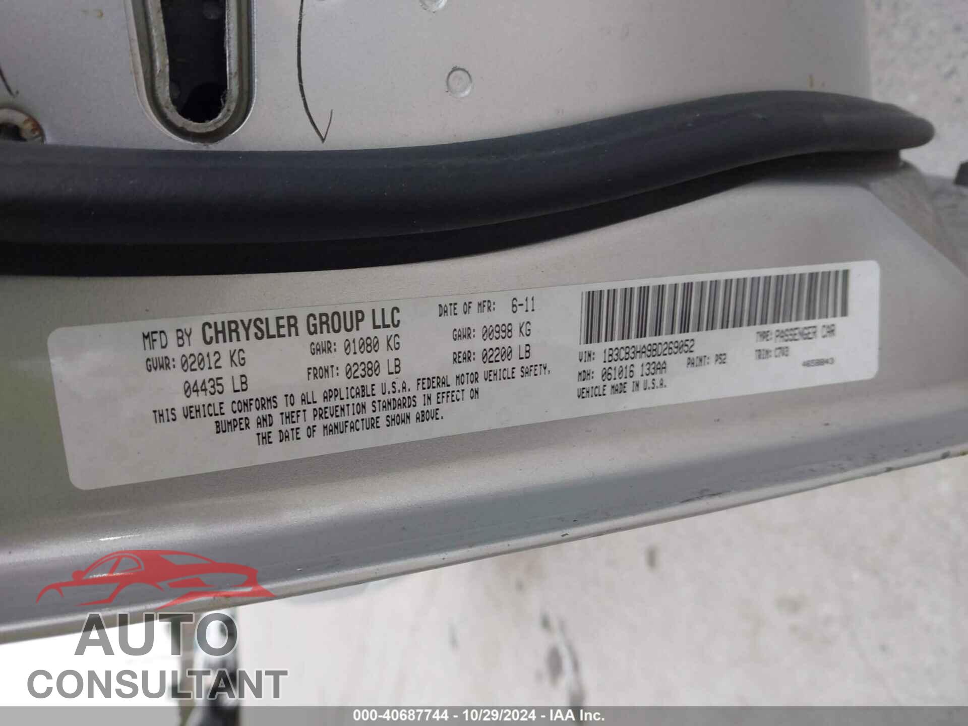 DODGE CALIBER 2011 - 1B3CB3HA9BD269052