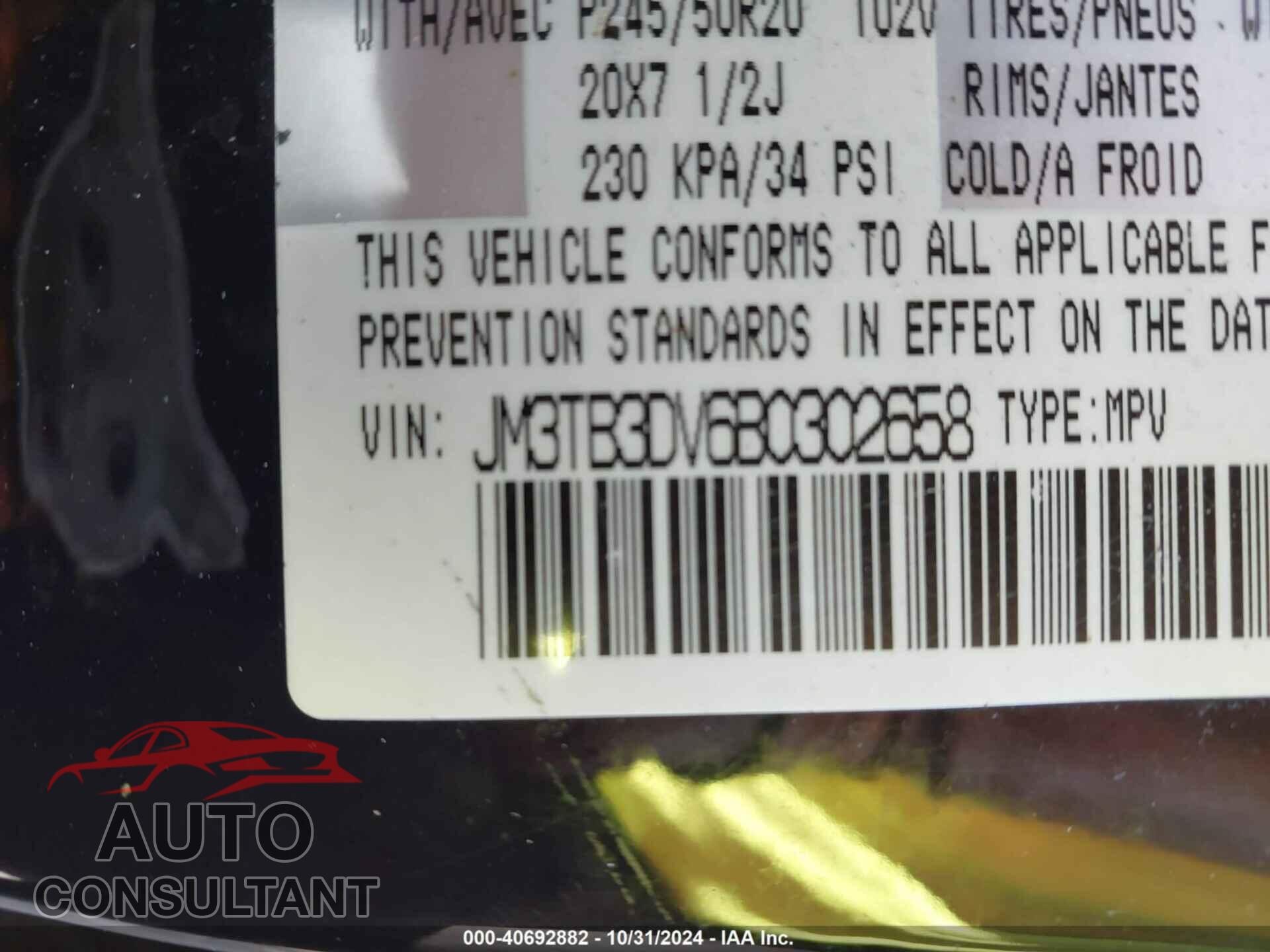 MAZDA CX-9 2011 - JM3TB3DV6B0302658