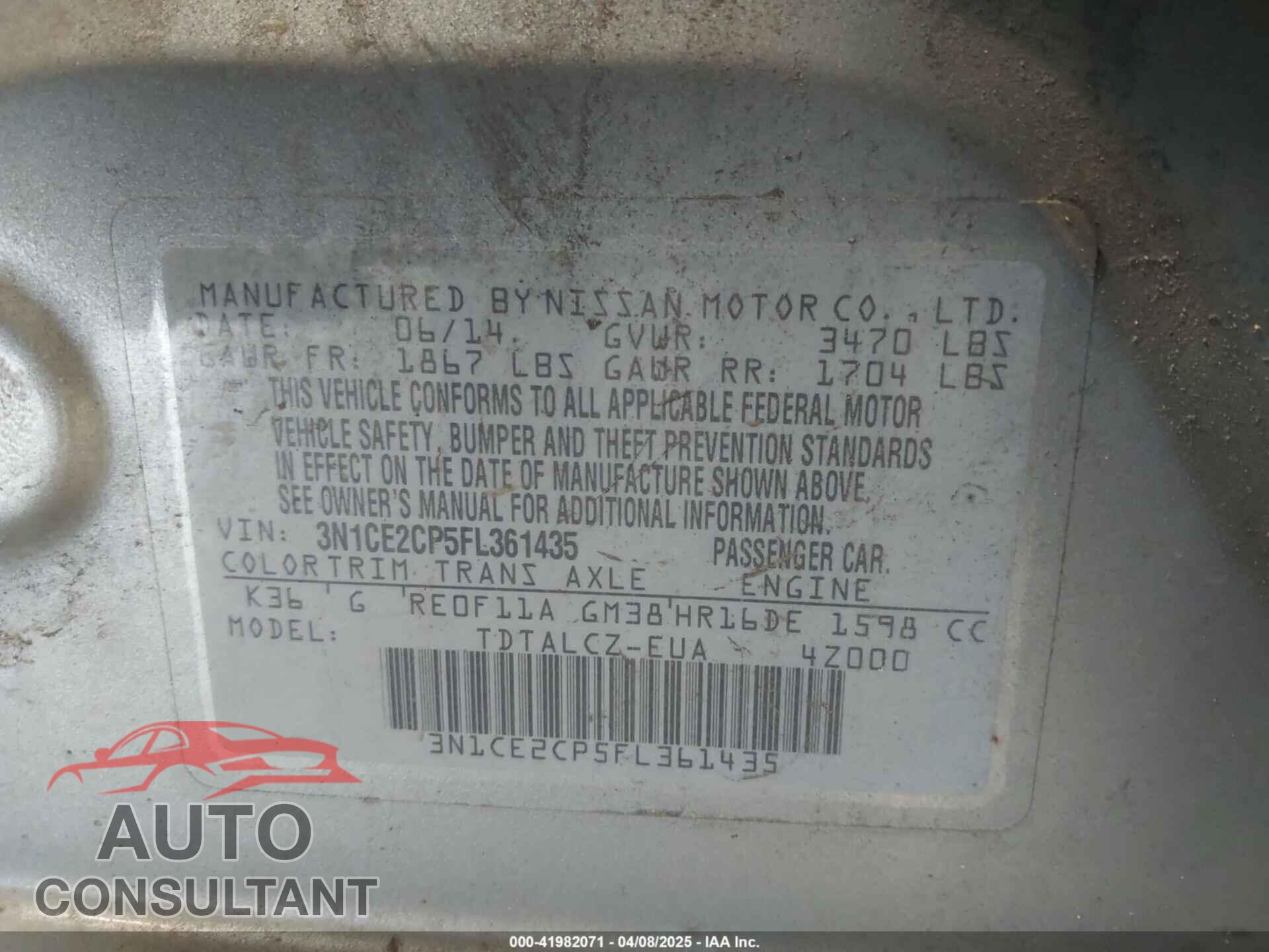 NISSAN VERSA NOTE 2015 - 3N1CE2CP5FL361435
