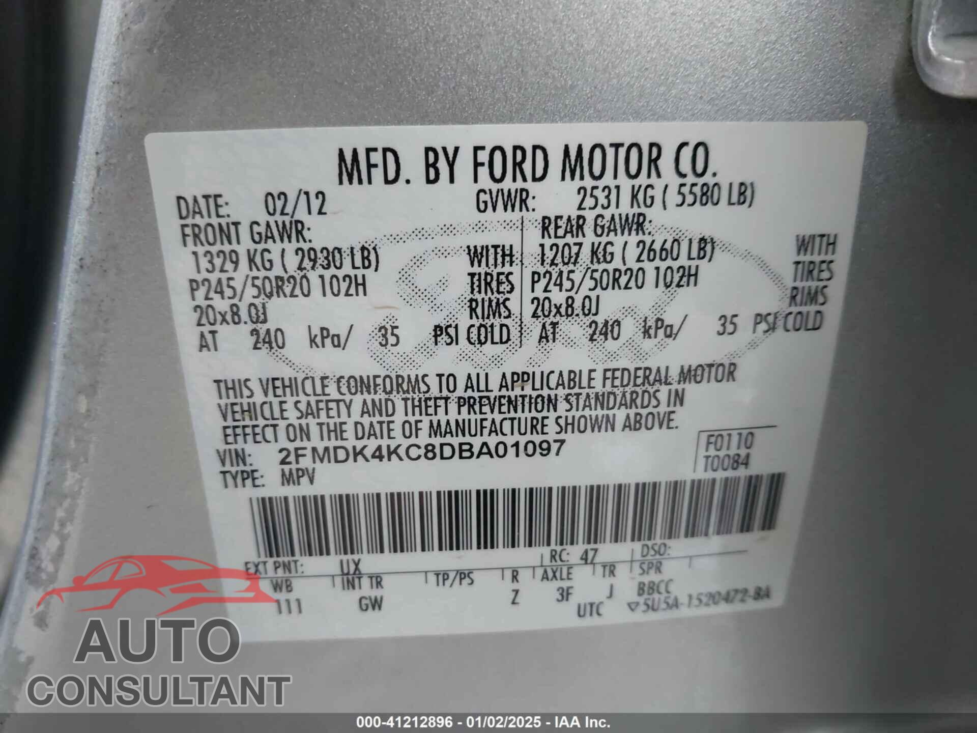 FORD EDGE 2013 - 2FMDK4KC8DBA01097