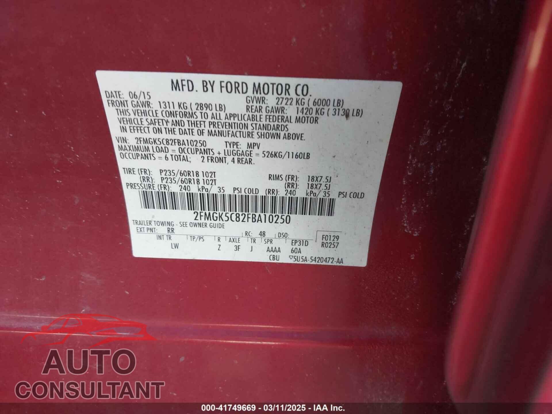 FORD FLEX 2015 - 2FMGK5C82FBA10250