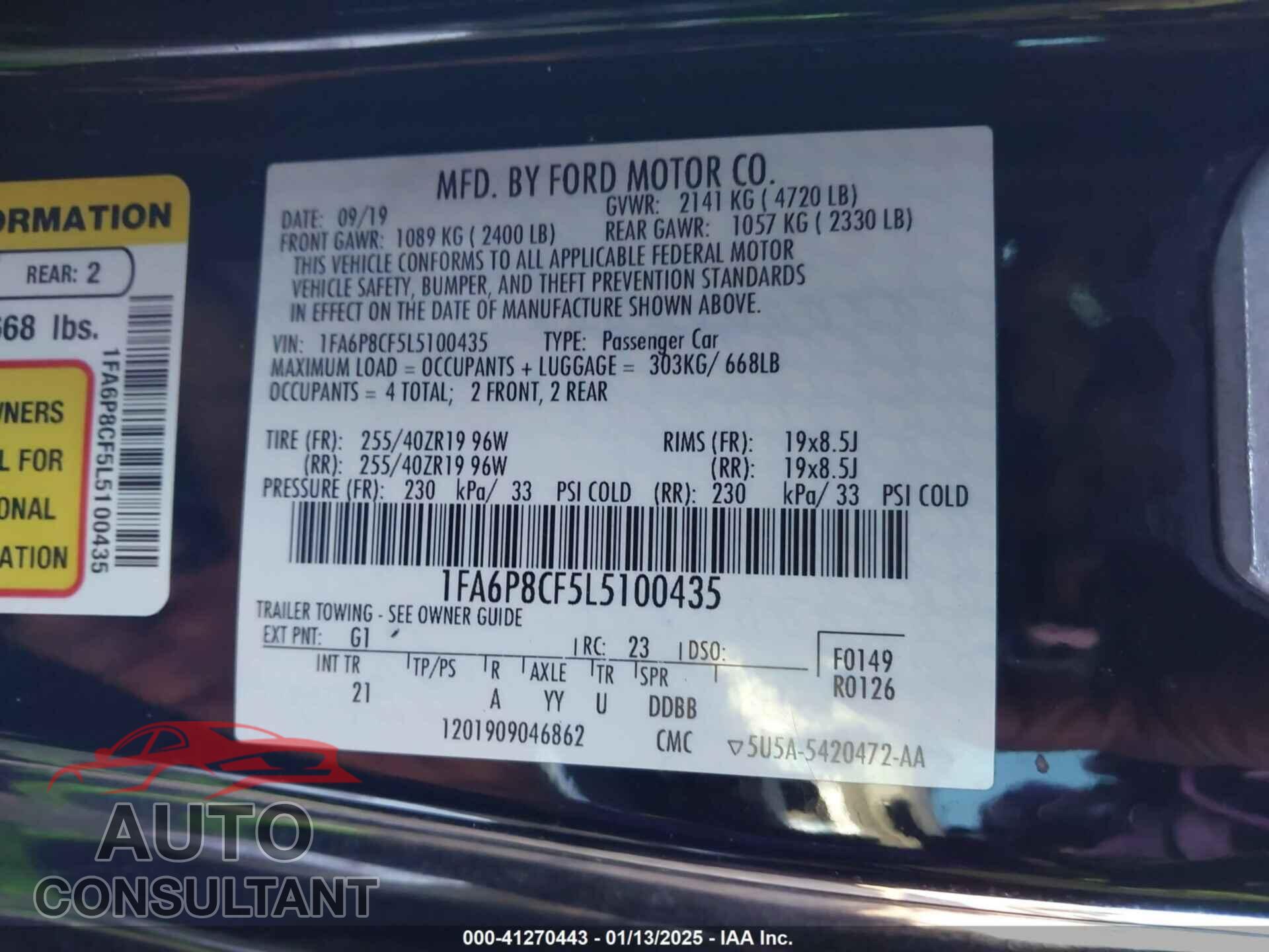 FORD MUSTANG 2020 - 1FA6P8CF5L5100435