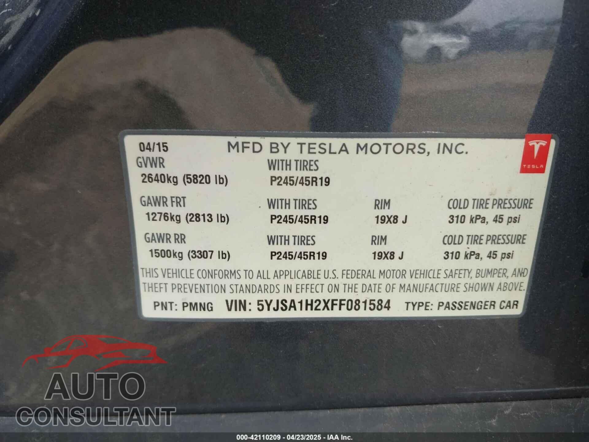 TESLA MODEL S 2015 - 5YJSA1H2XFF081584