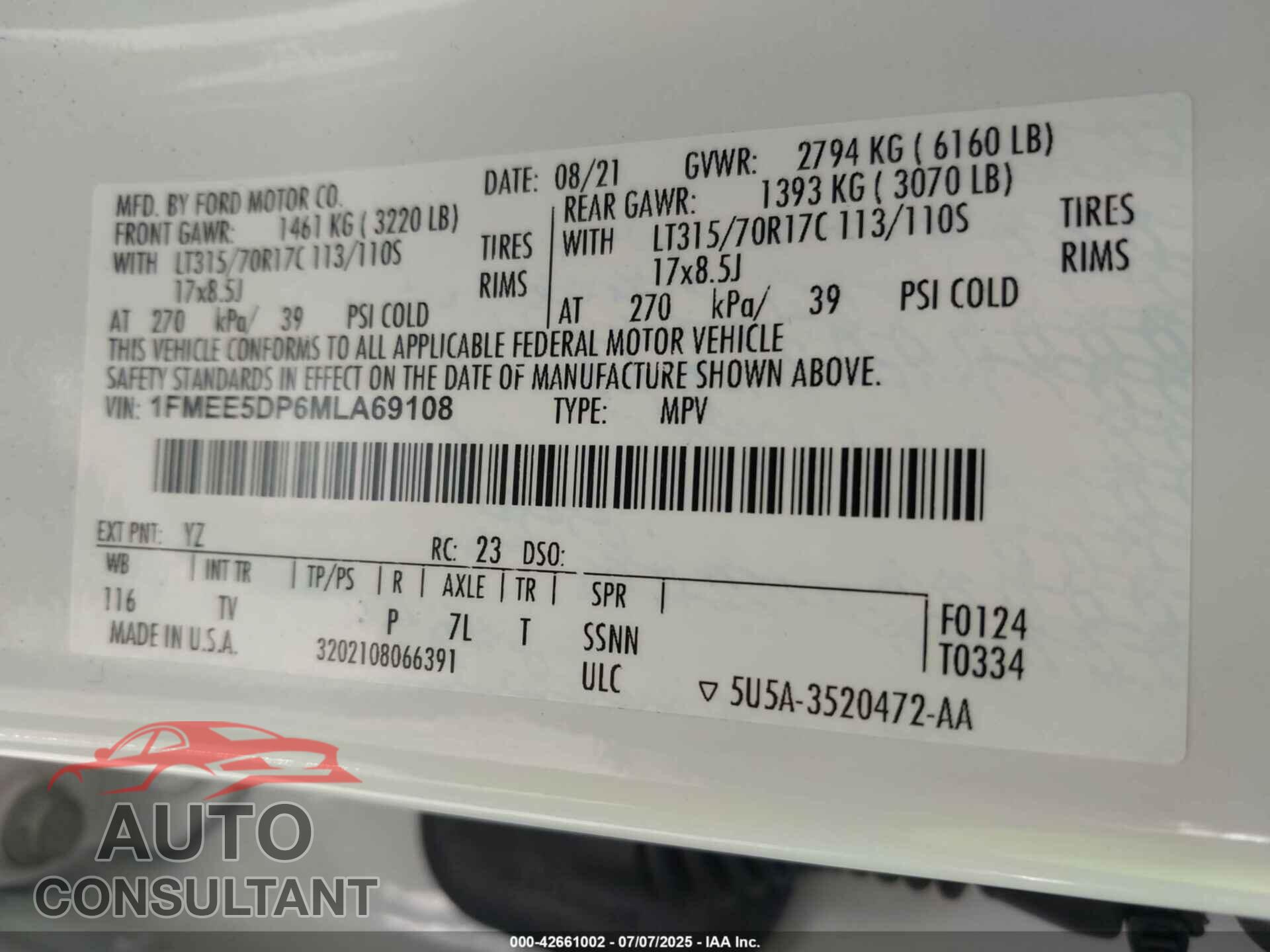 FORD BRONCO 2021 - 1FMEE5DP6MLA69108
