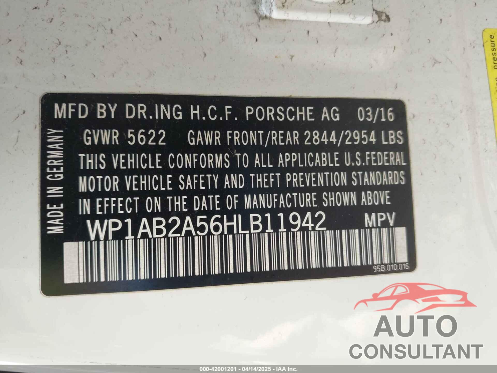 PORSCHE MACAN 2017 - WP1AB2A56HLB11942