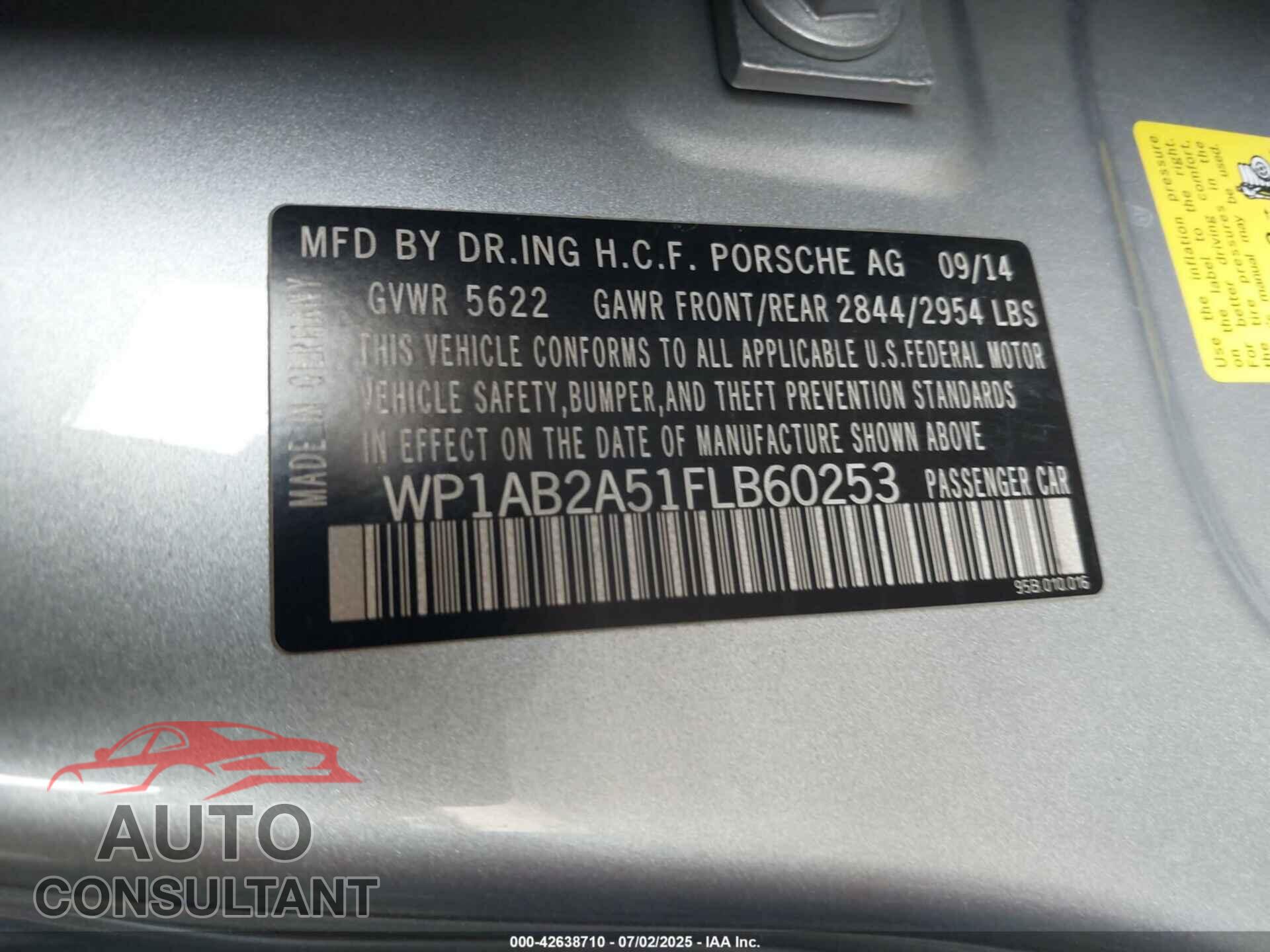 PORSCHE MACAN 2015 - WP1AB2A51FLB60253