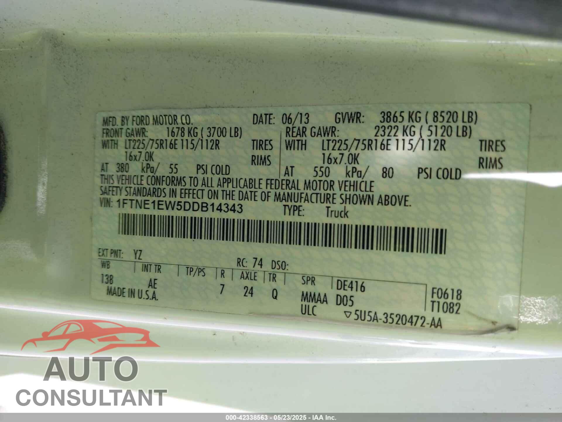 FORD E-150 2013 - 1FTNE1EW5DDB14343