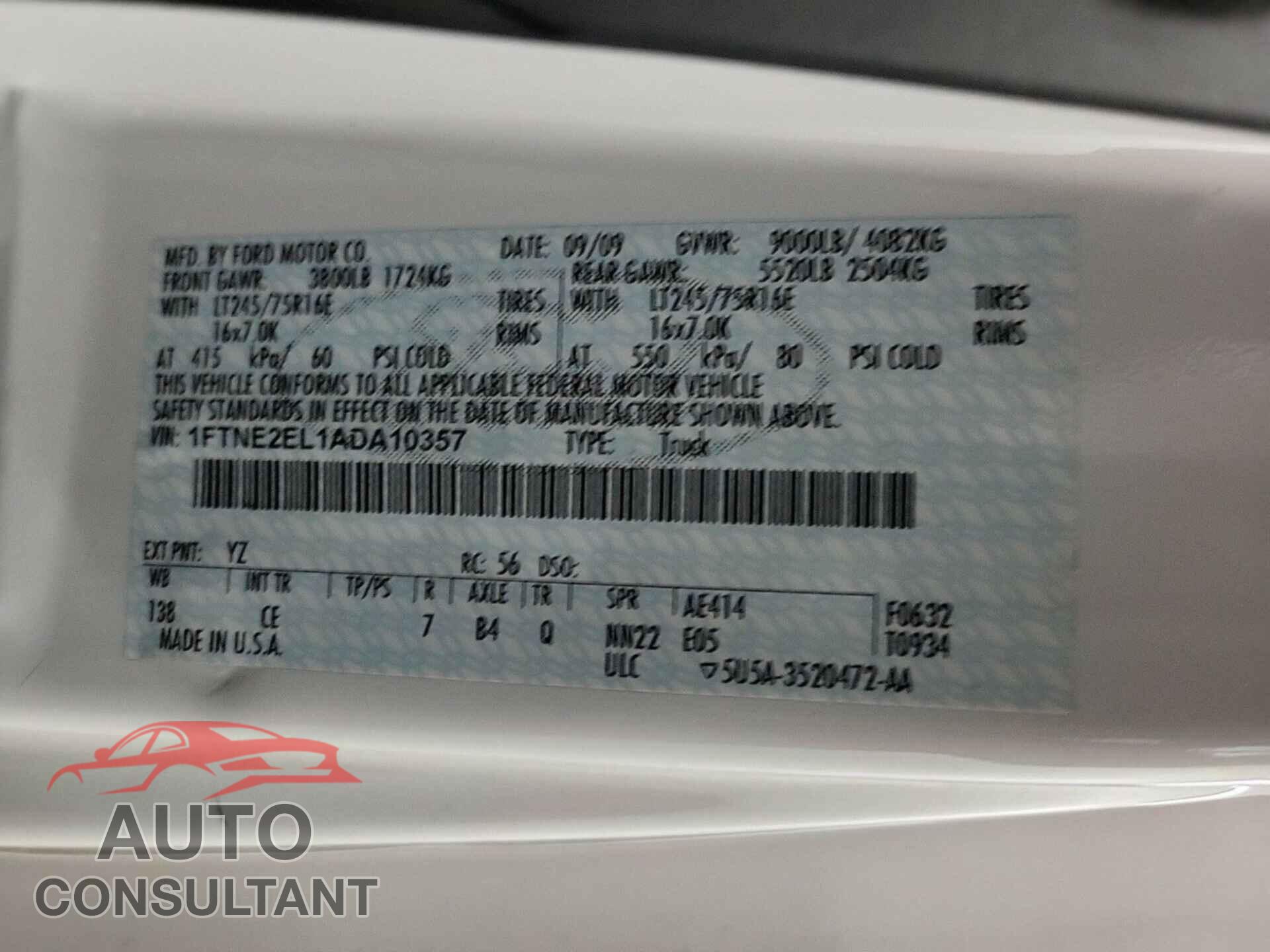 FORD ECONOLINE 2010 - 1FTNE2EL1ADA10357