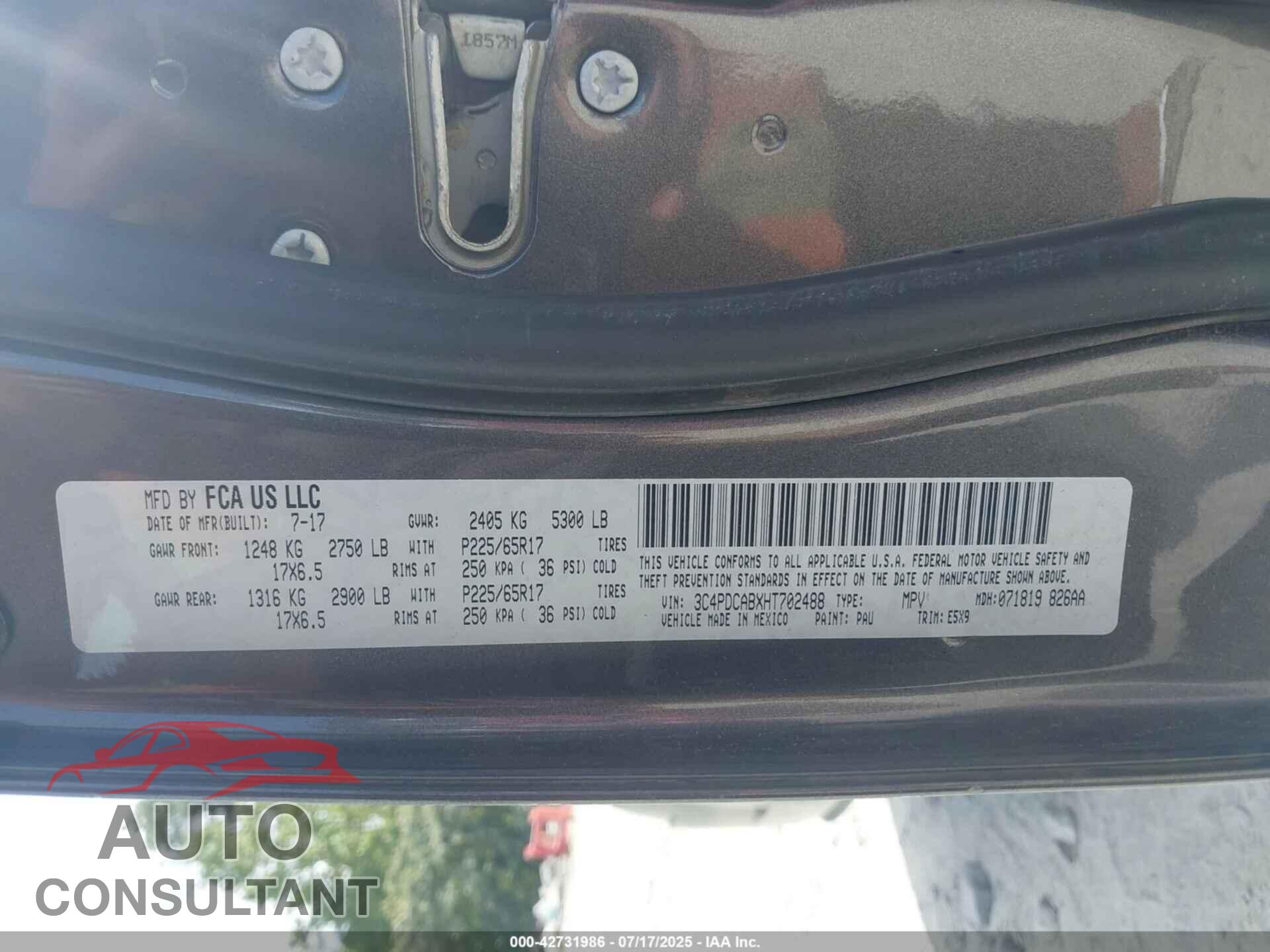 DODGE JOURNEY 2017 - 3C4PDCABXHT702488