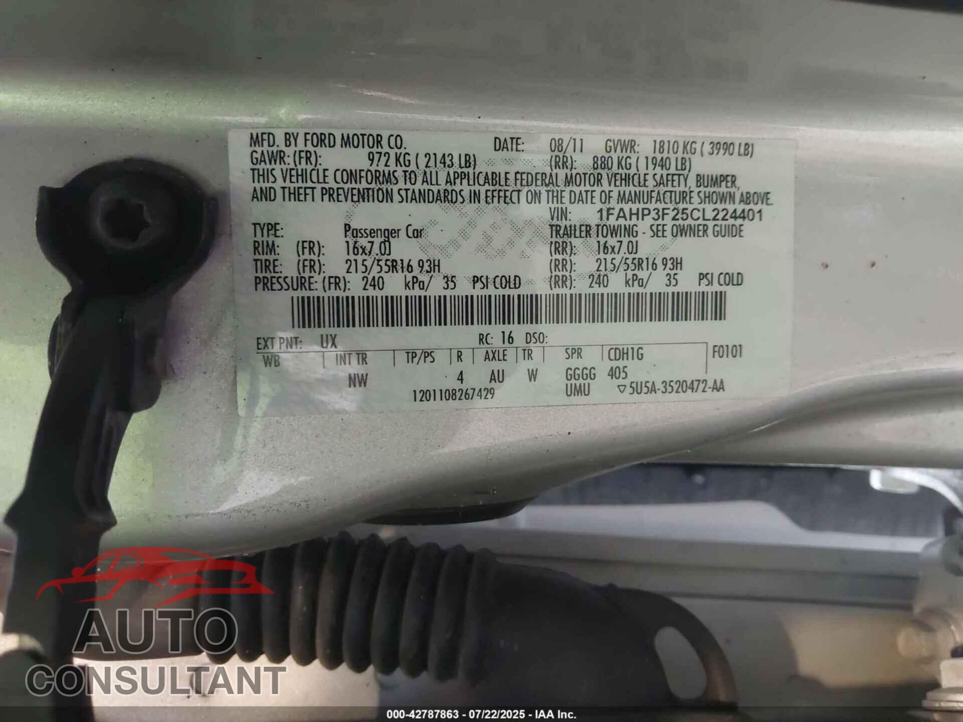 FORD FOCUS 2012 - 1FAHP3F25CL224401