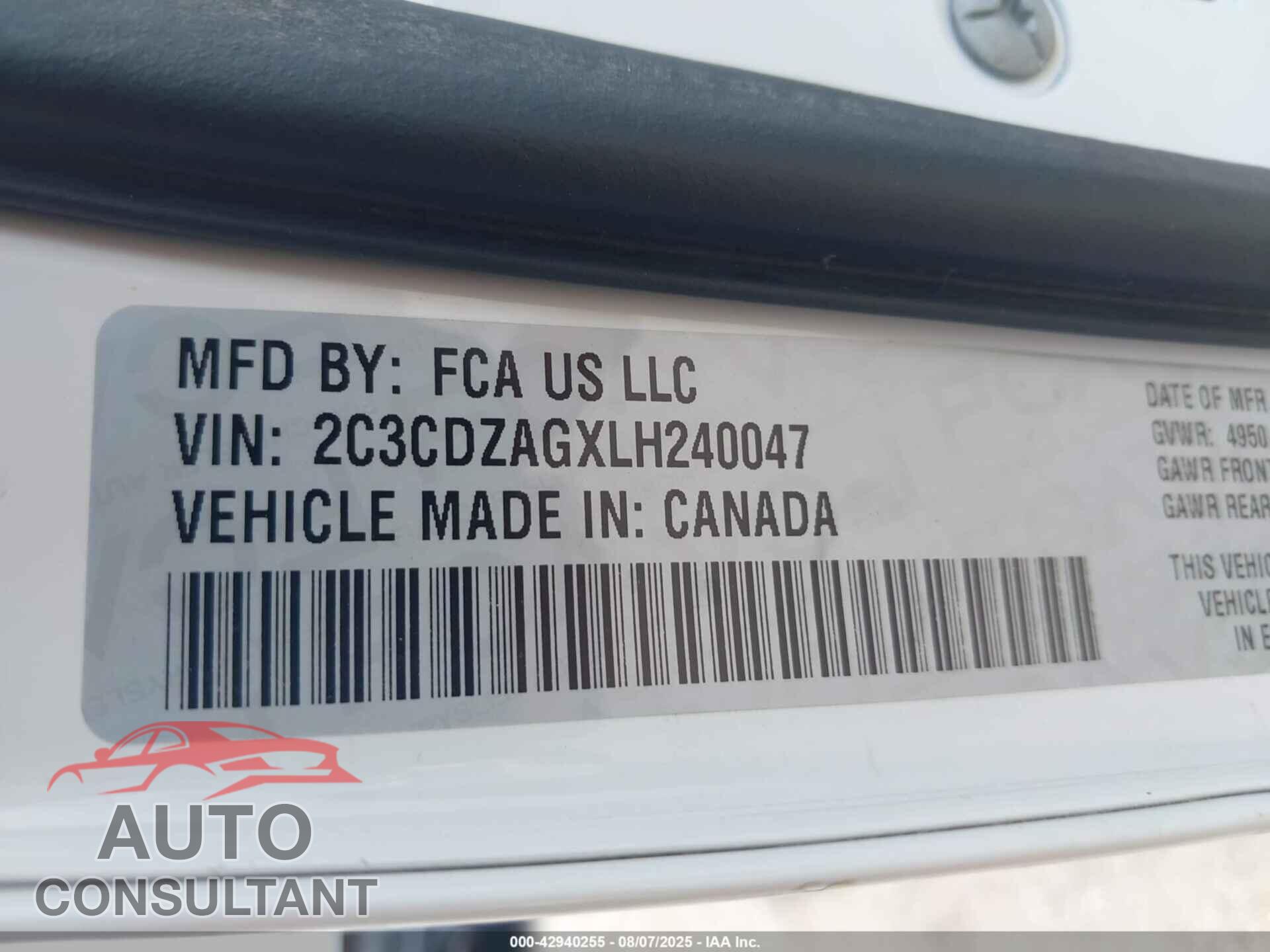 DODGE CHALLENGER 2020 - 2C3CDZAGXLH240047