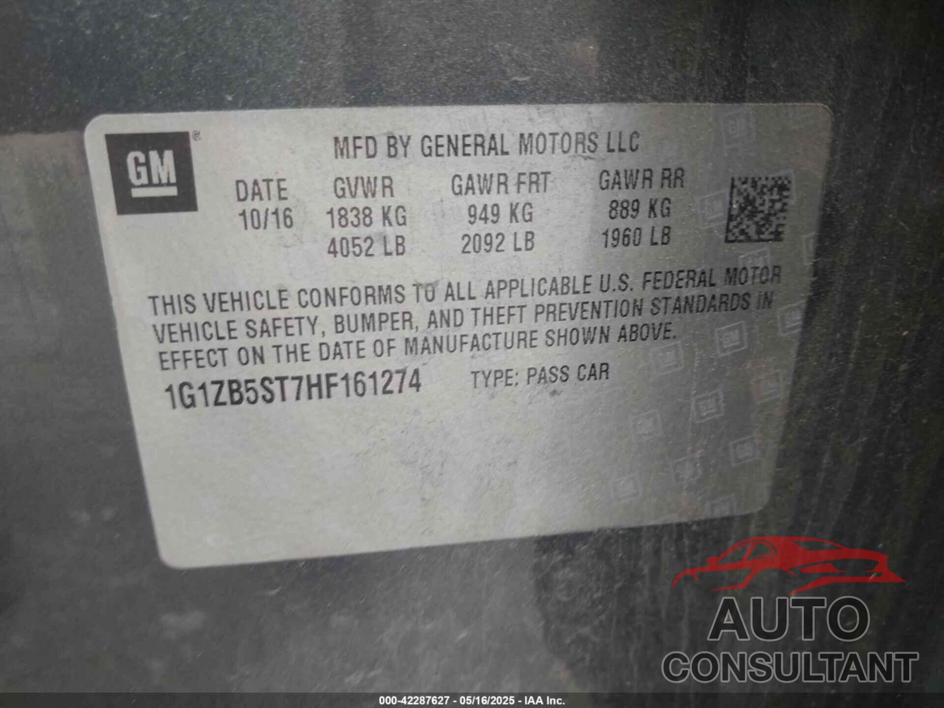 CHEVROLET MALIBU 2017 - 1G1ZB5ST7HF161274