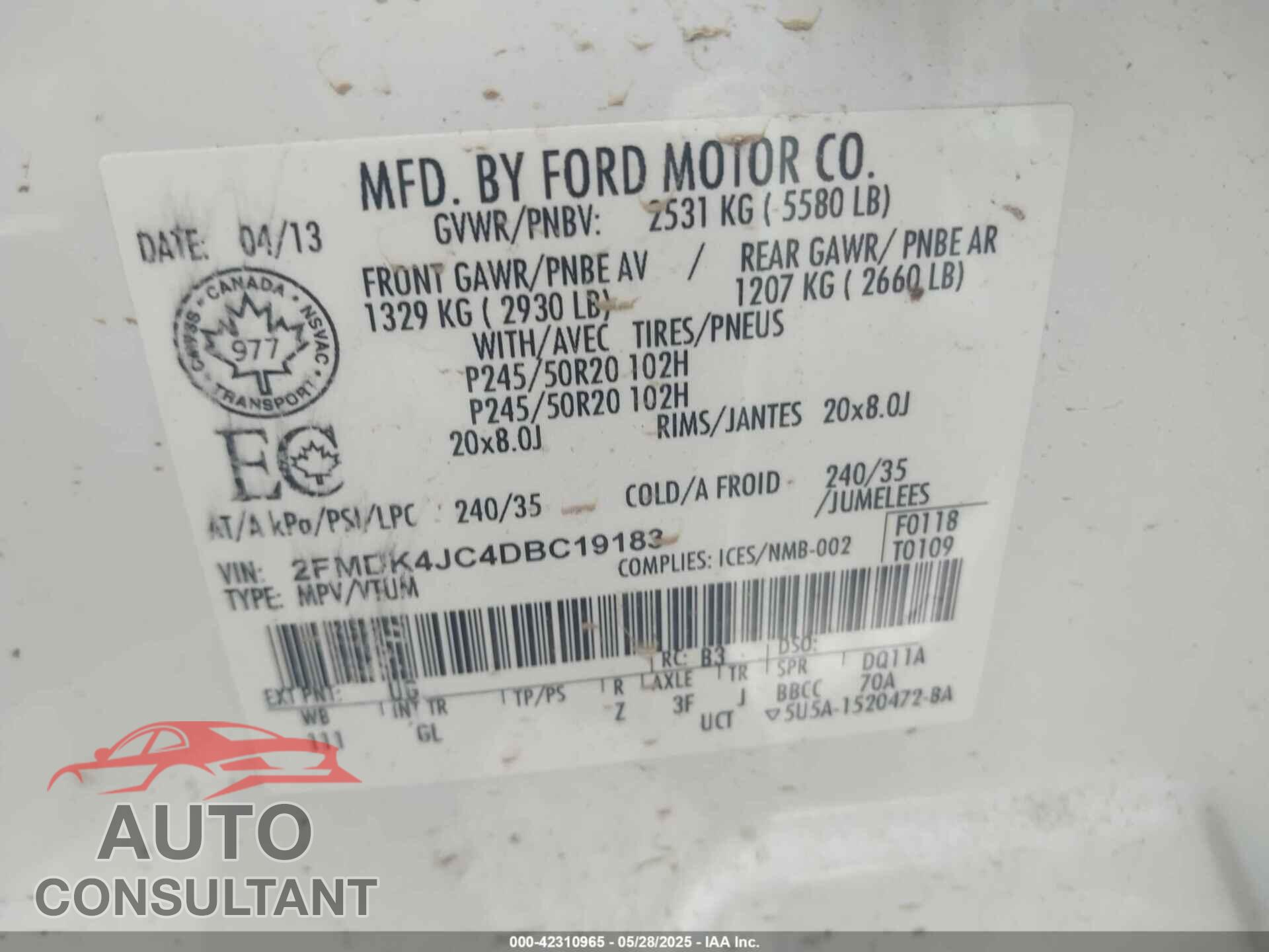 FORD EDGE 2013 - 2FMDK4JC4DBC19183