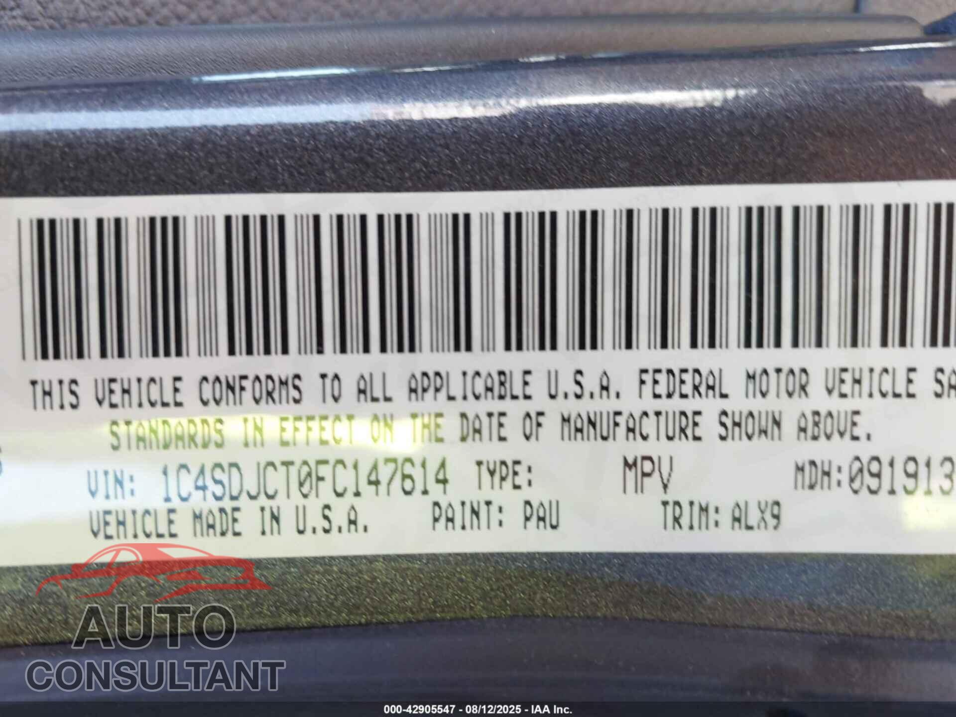 DODGE DURANGO 2015 - 1C4SDJCT0FC147614