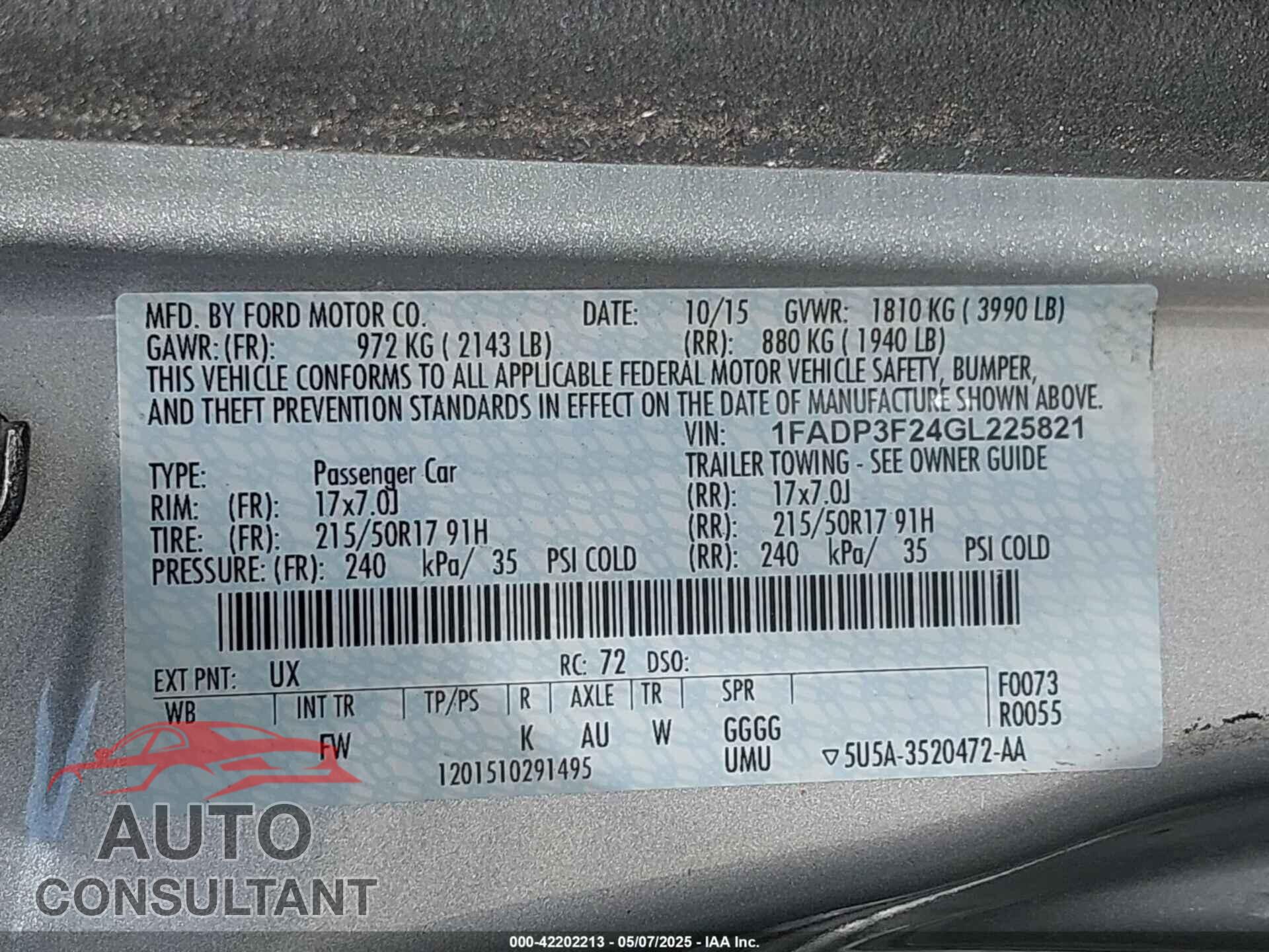 FORD FOCUS 2016 - 1FADP3F24GL225821