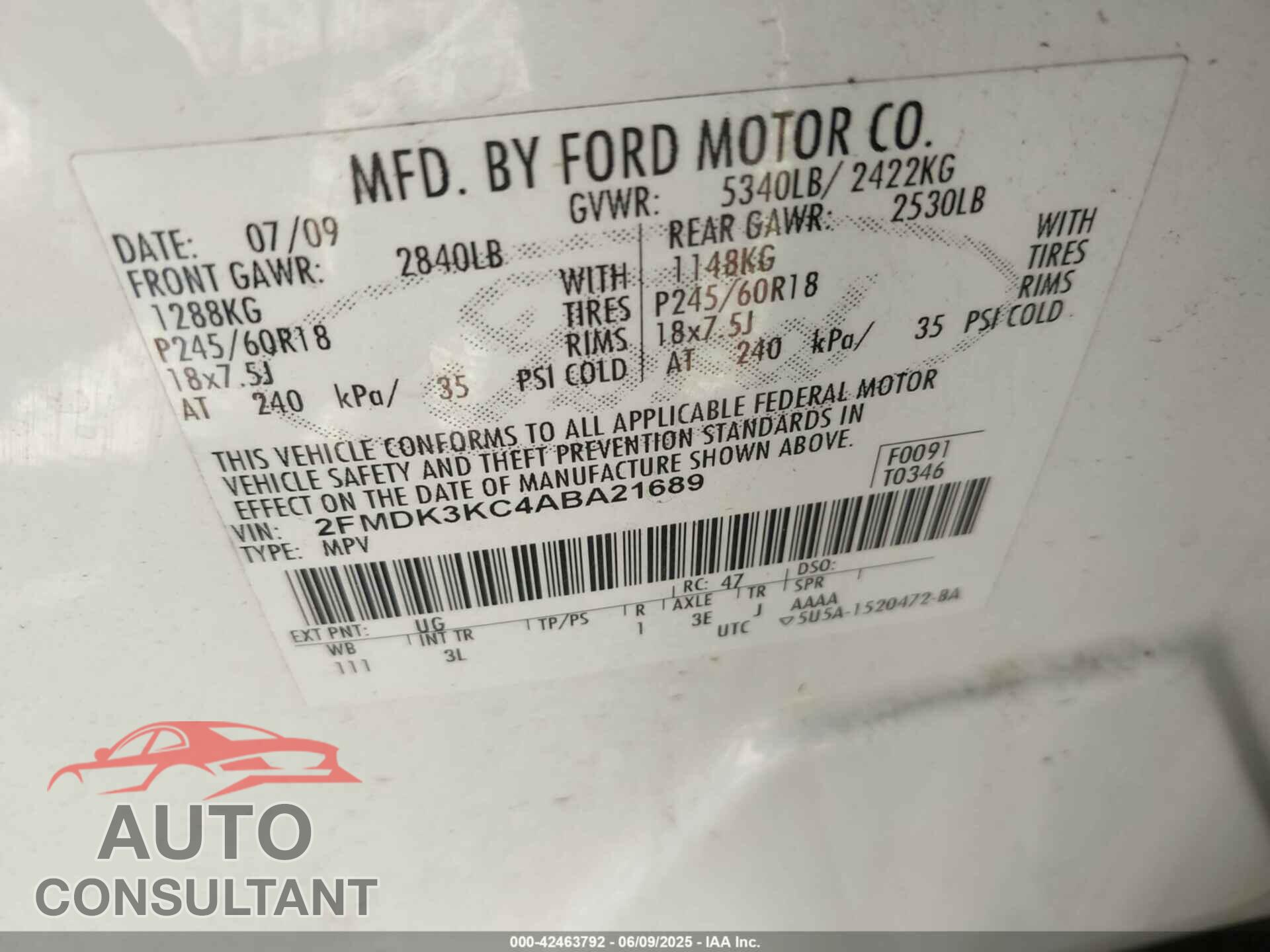 FORD EDGE 2010 - 2FMDK3KC4ABA21689