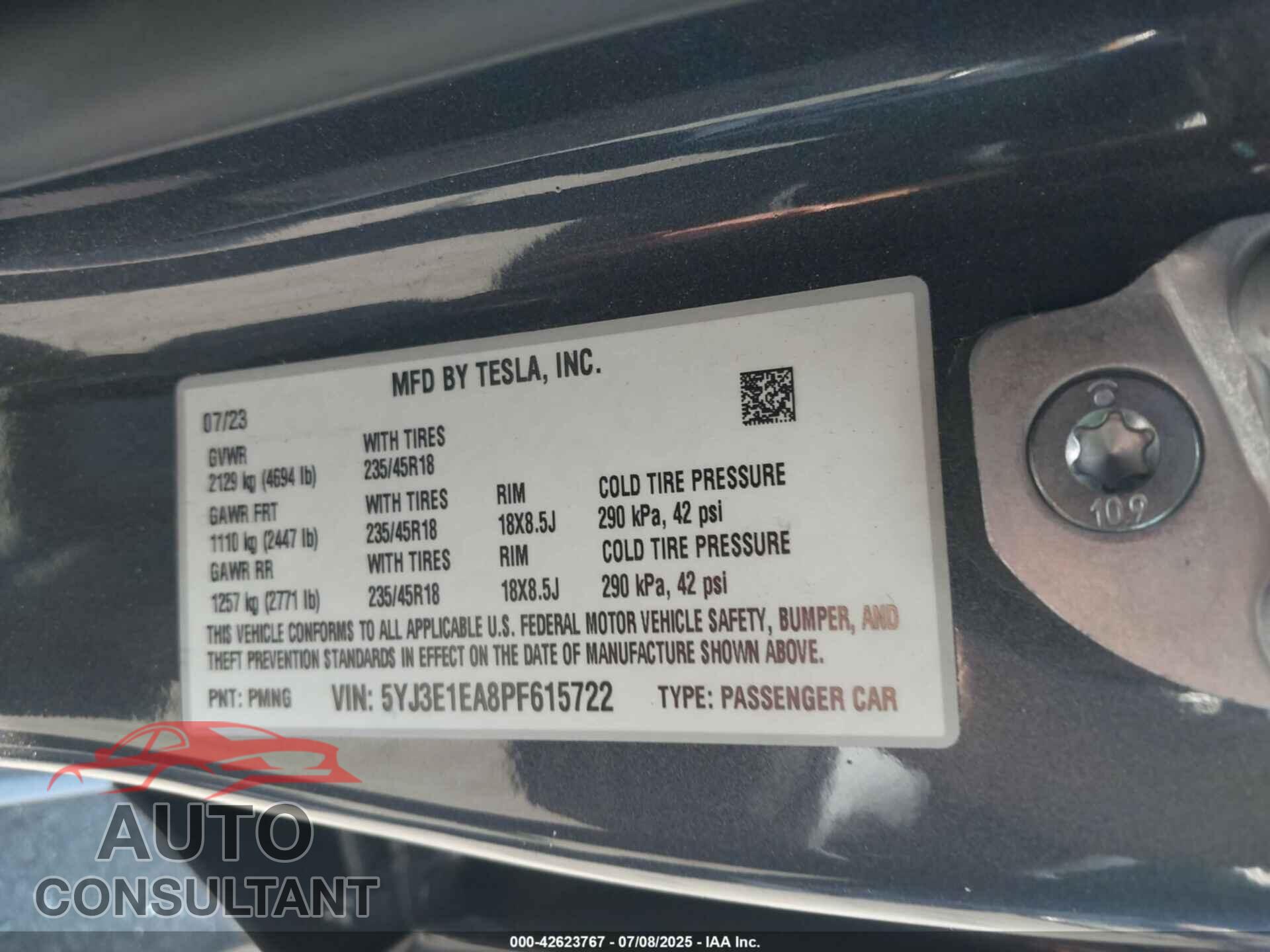 TESLA MODEL 3 2023 - 5YJ3E1EA8PF615722