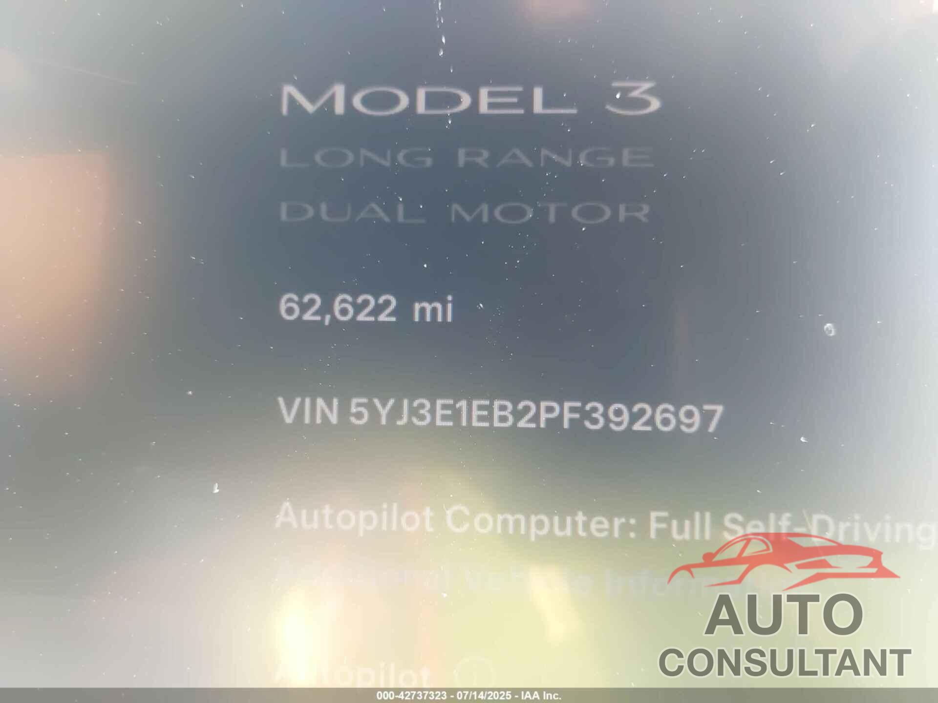 TESLA MODEL 3 2023 - 5YJ3E1EB2PF392697