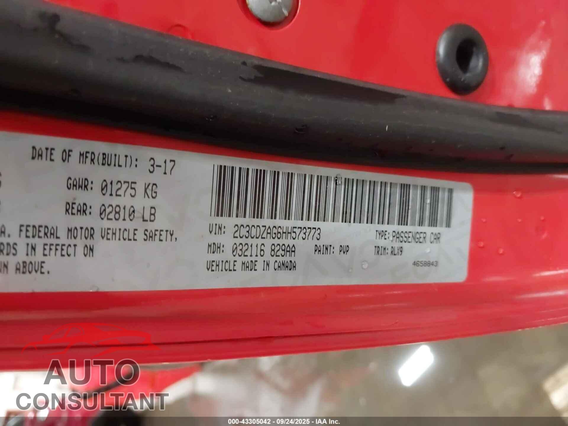 DODGE CHALLENGER 2017 - 2C3CDZAG6HH573773