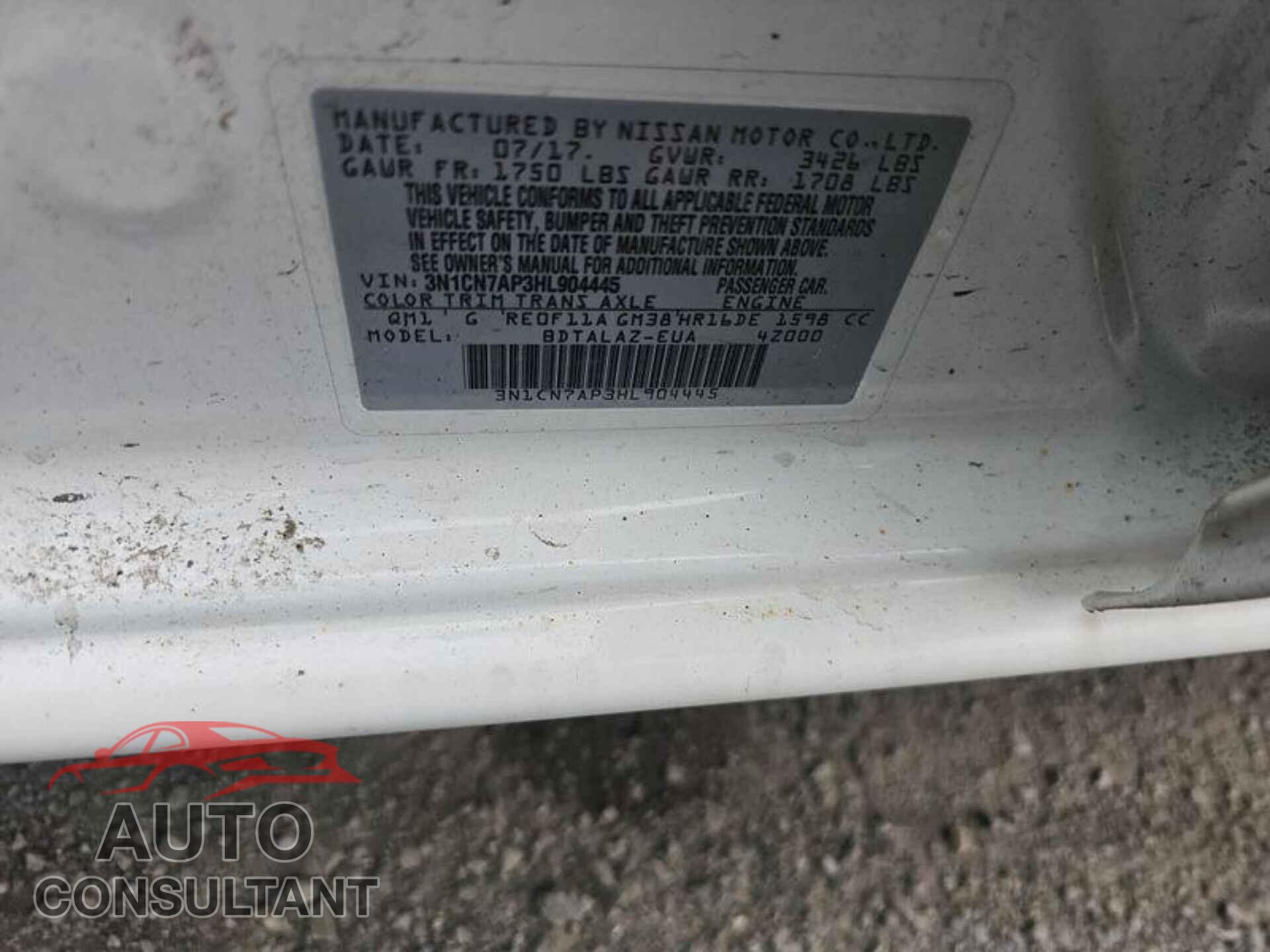 NISSAN VERSA 2017 - 3N1CN7AP3HL904445