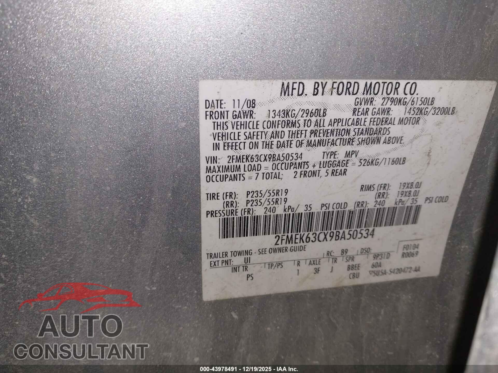 FORD FLEX 2009 - 2FMEK63CX9BA50534