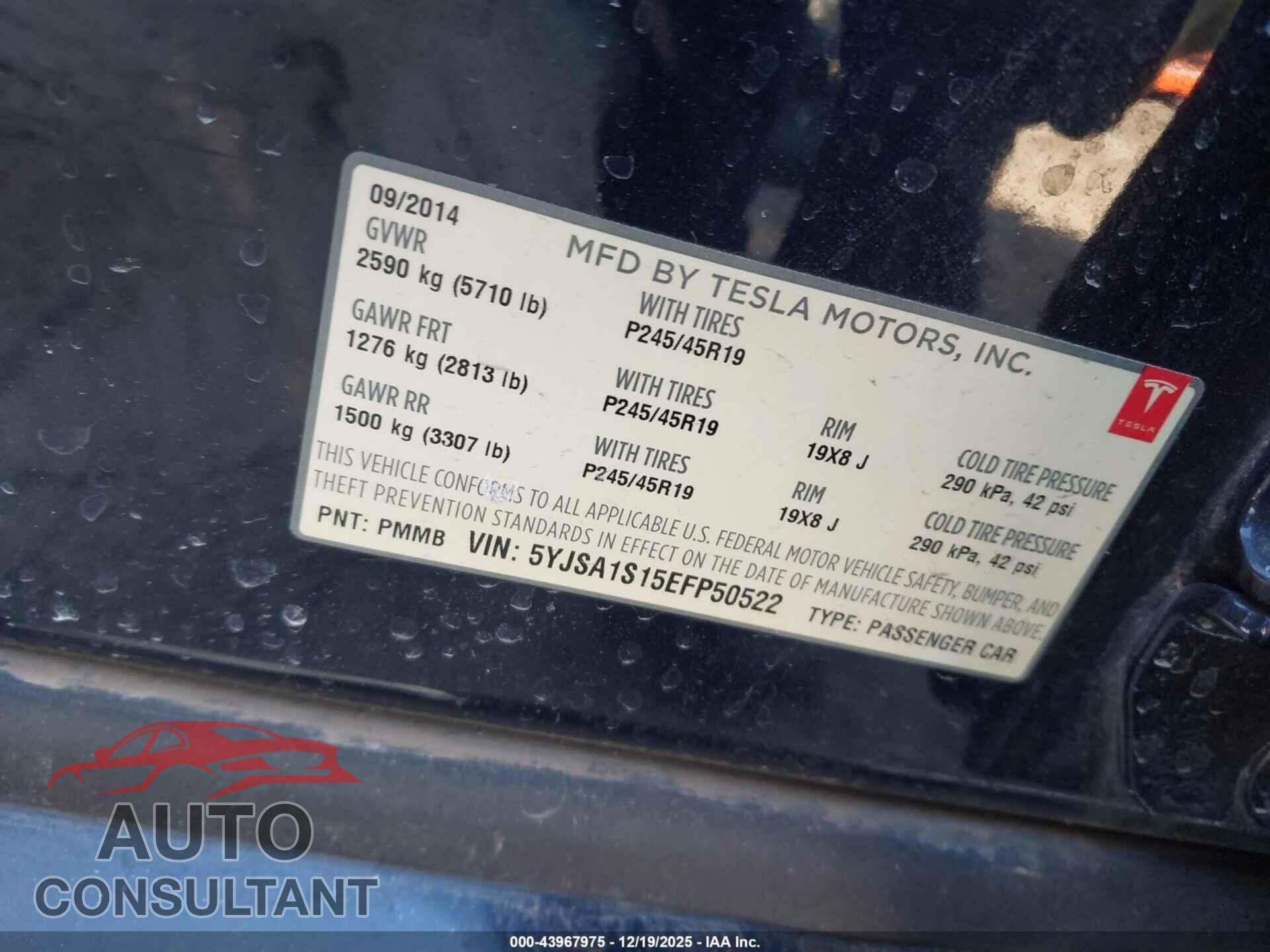 TESLA MODEL S 2014 - 5YJSA1S15EFP50522