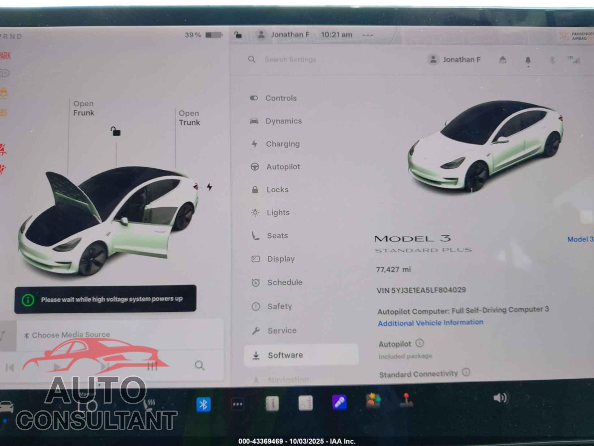 TESLA MODEL 3 2020 - 5YJ3E1EA5LF804029