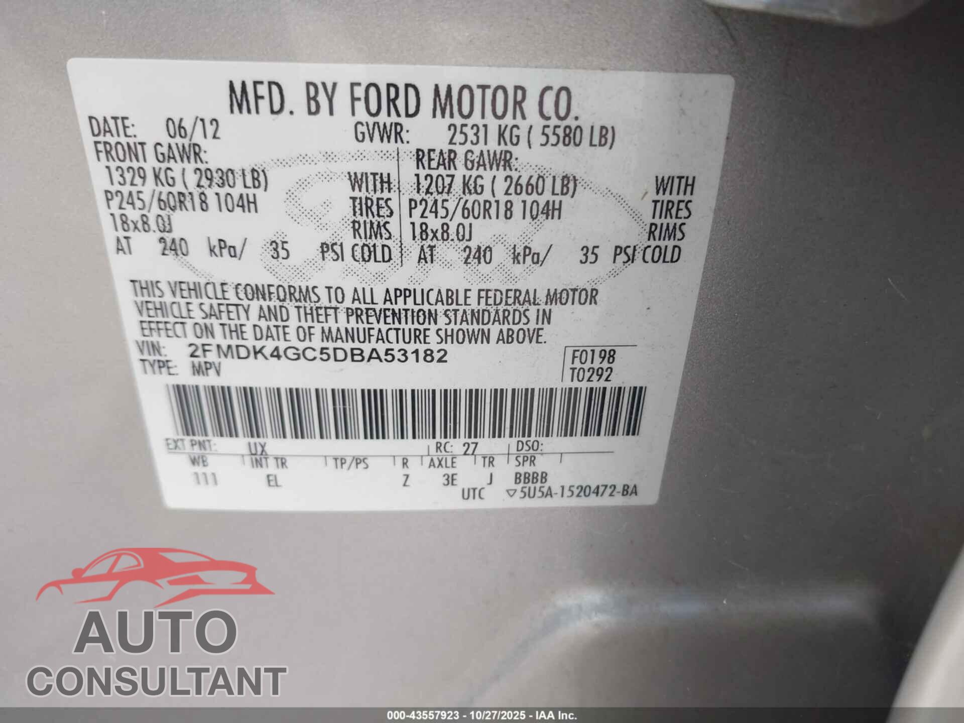 FORD EDGE 2013 - 2FMDK4GC5DBA53182