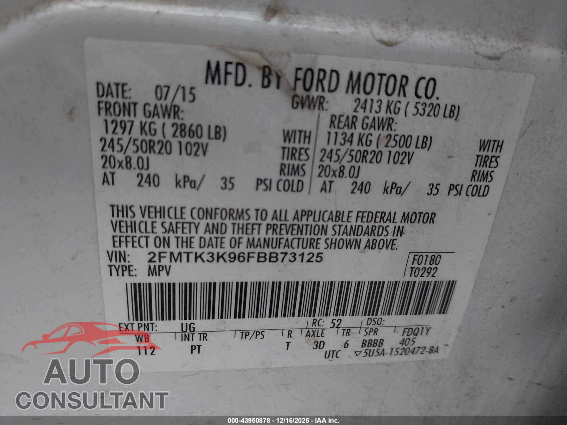 FORD EDGE 2015 - 2FMTK3K96FBB73125