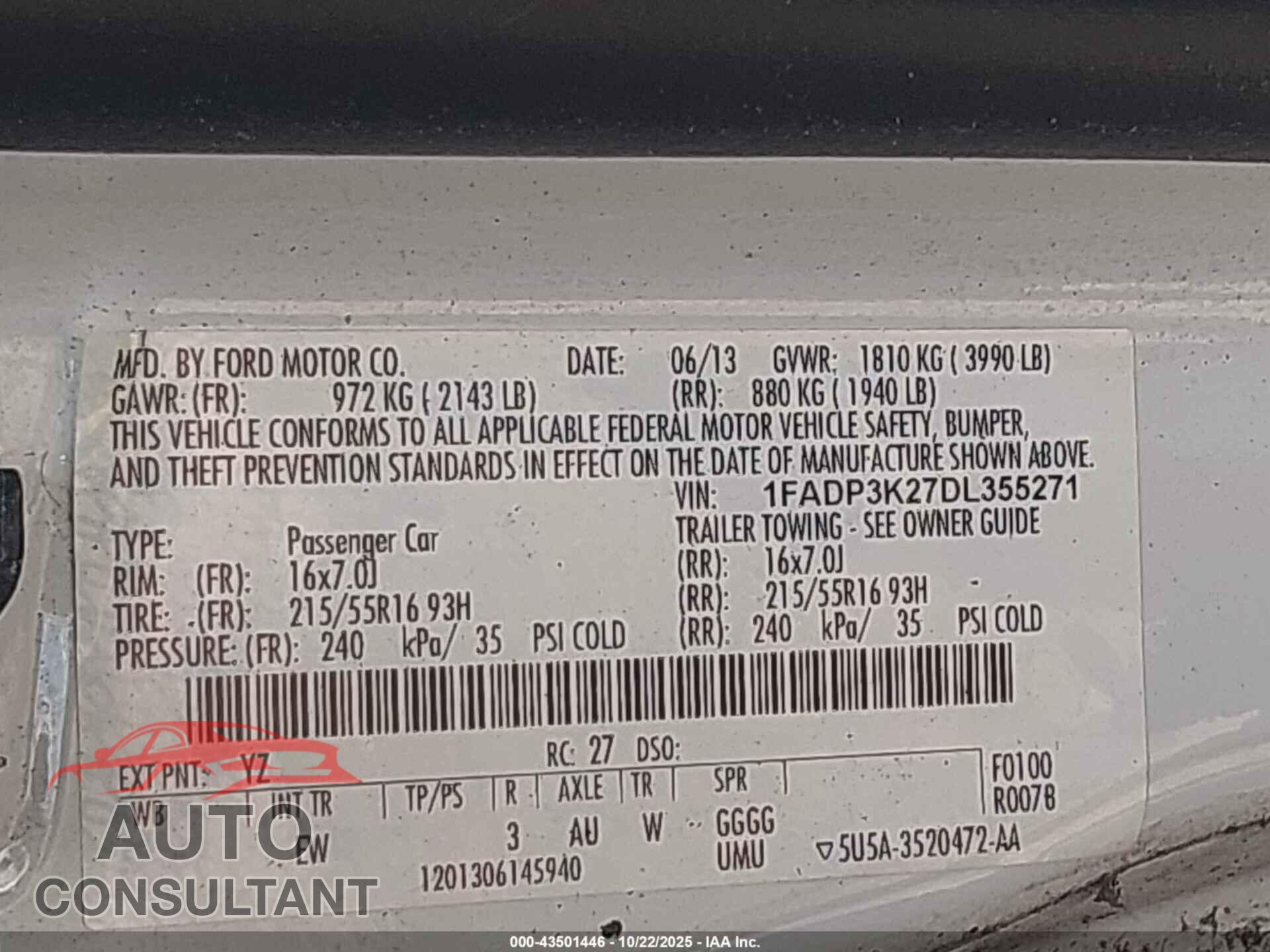 FORD FOCUS 2013 - 1FADP3K27DL355271