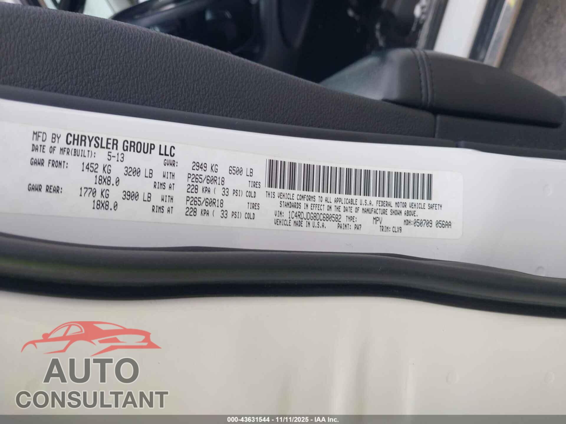 DODGE DURANGO 2013 - 1C4RDJDG8DC680582