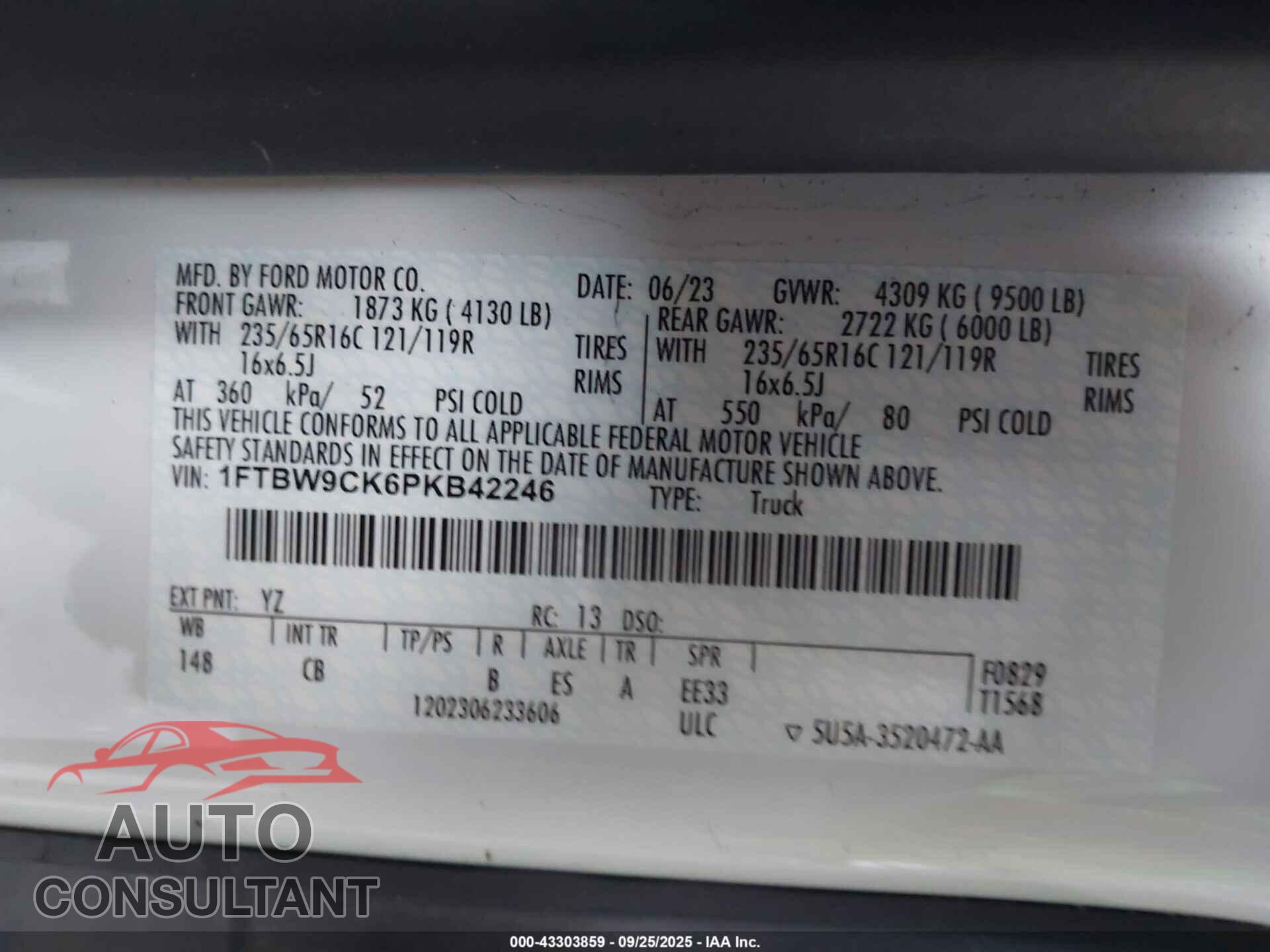 FORD E-TRANSIT-350 2023 - 1FTBW9CK6PKB42246
