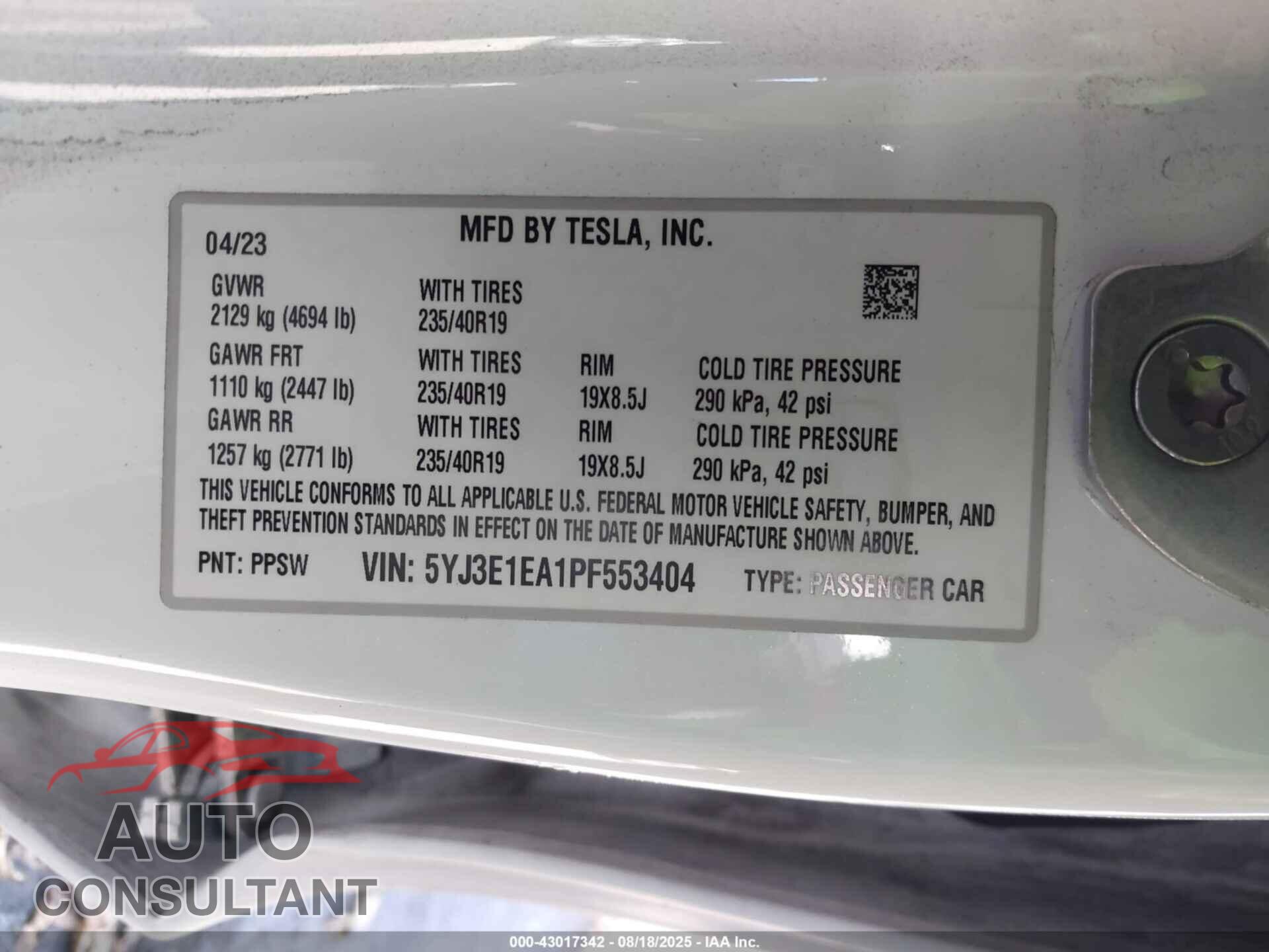 TESLA MODEL 3 2023 - 5YJ3E1EA1PF553404