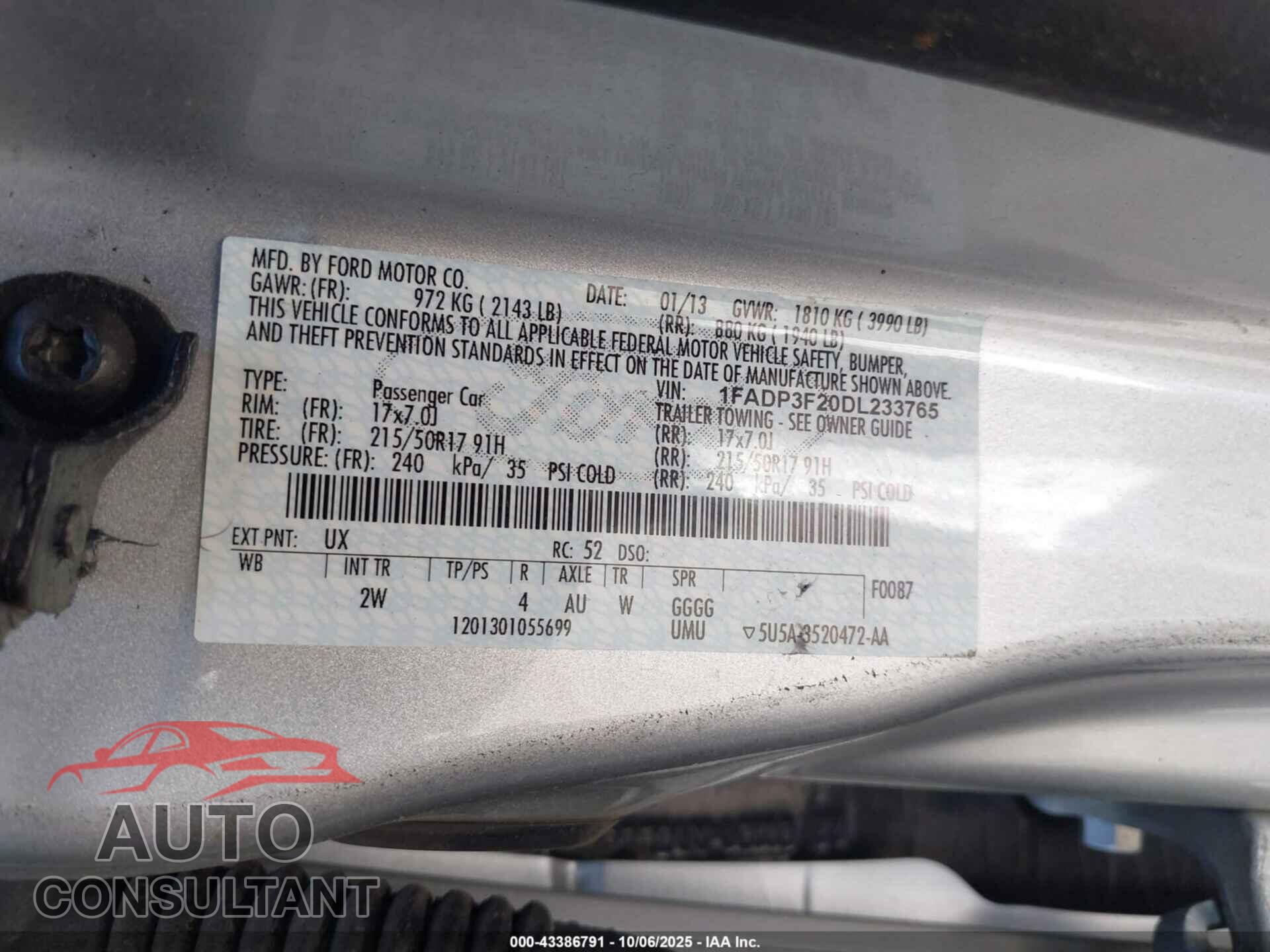 FORD FOCUS 2013 - 1FADP3F20DL233765