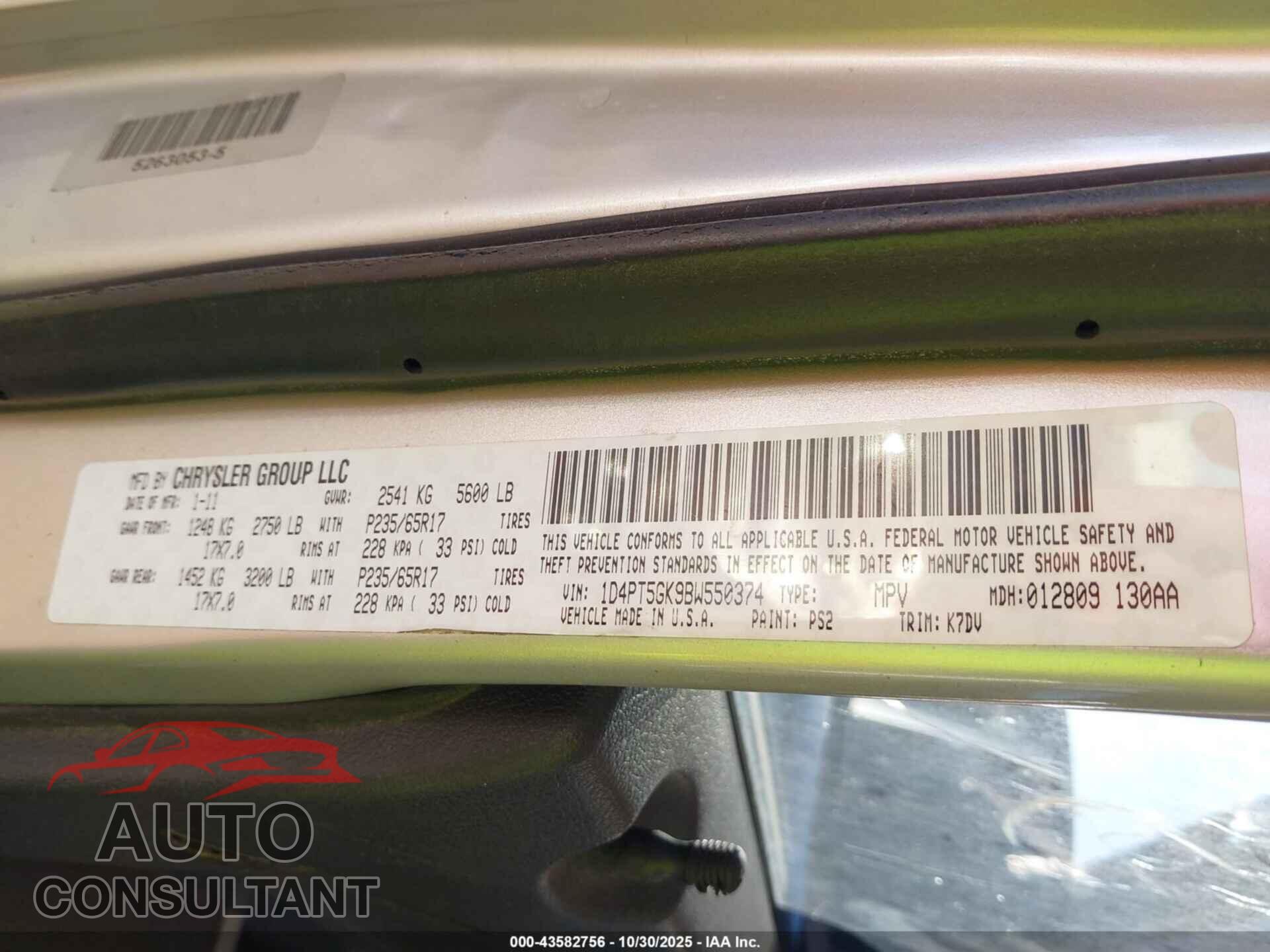 DODGE NITRO 2011 - 1D4PT5GK9BW550374
