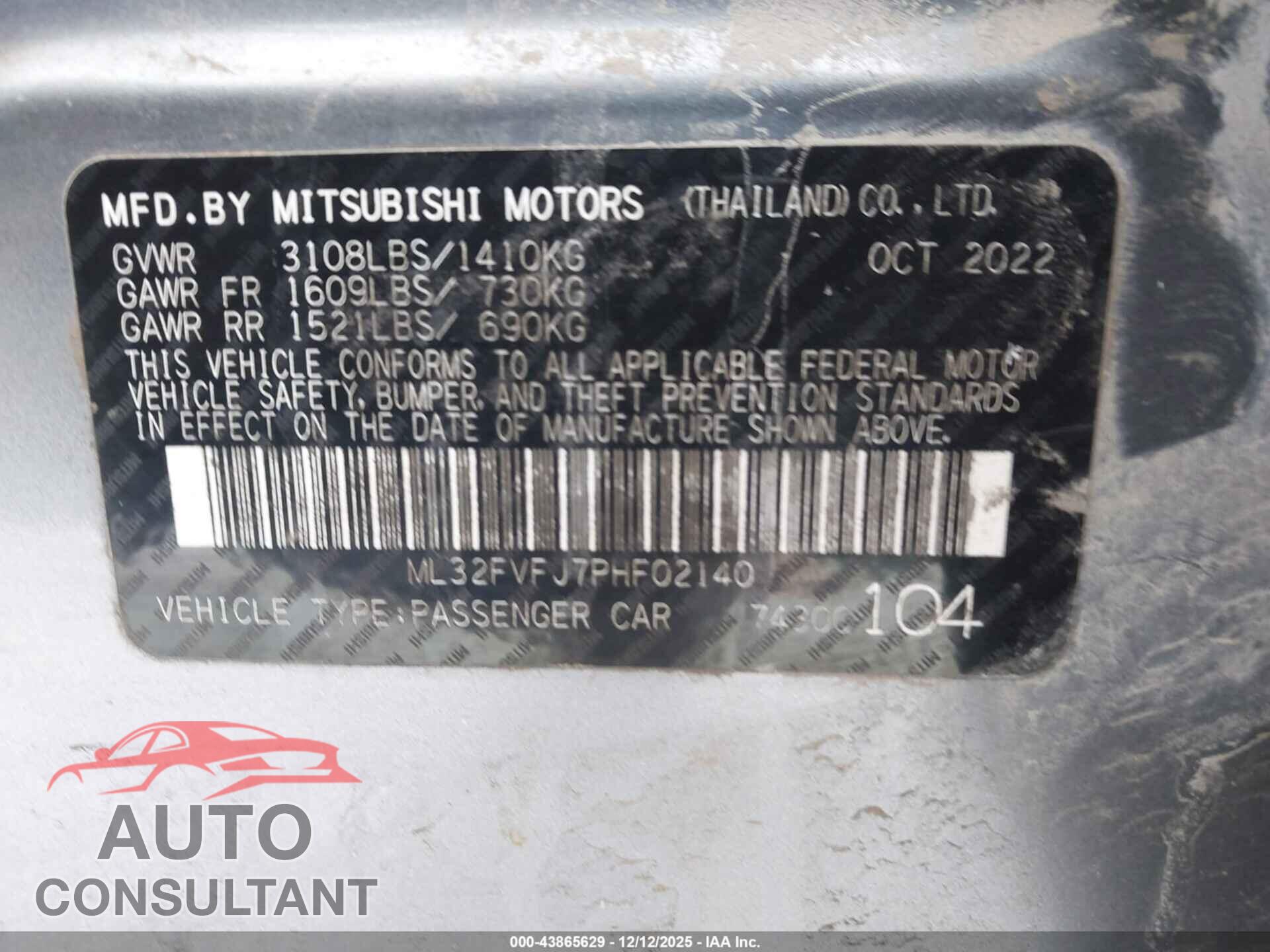 MITSUBISHI MIRAGE G4 2023 - ML32FVFJ7PHF02140