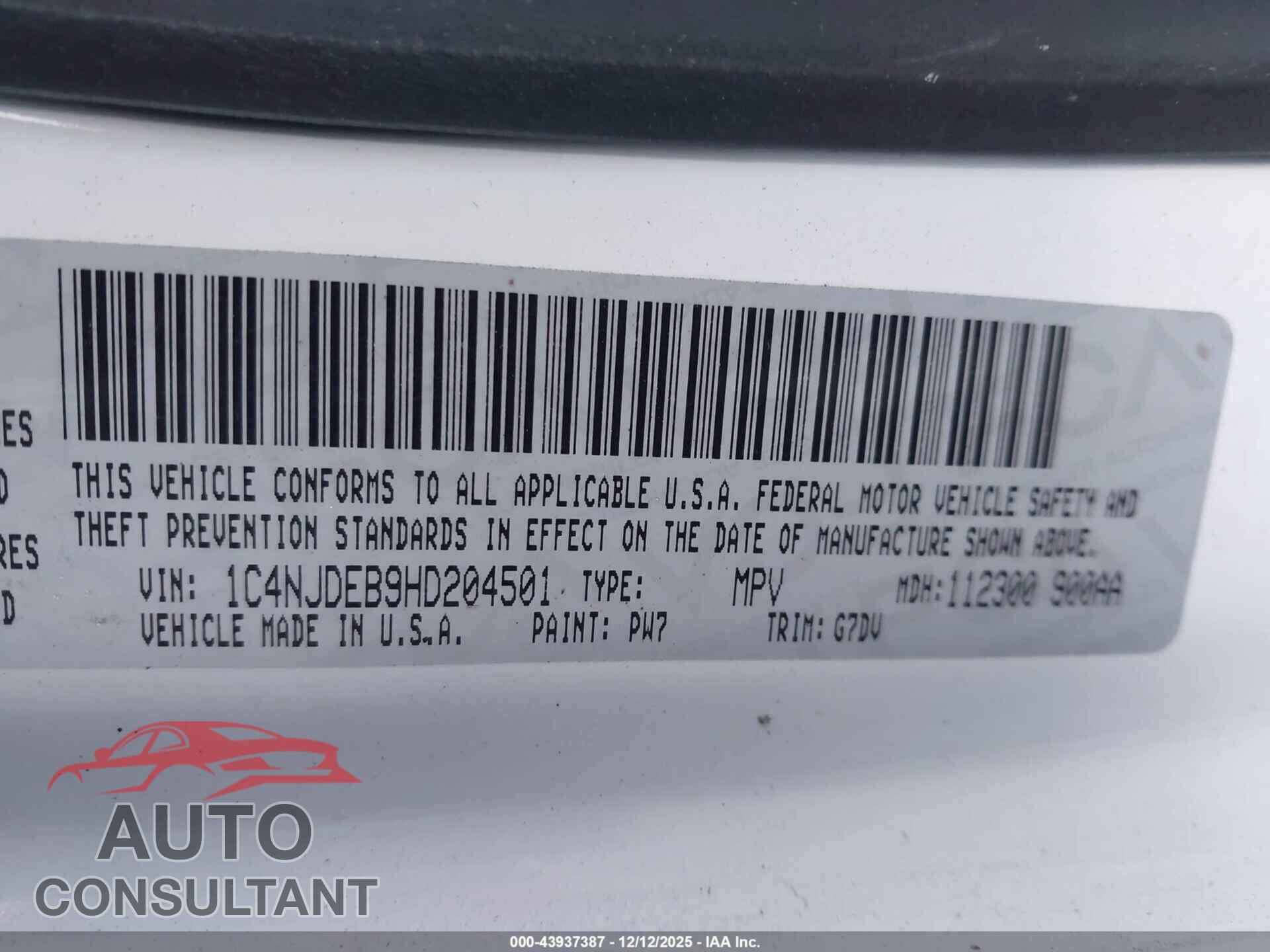JEEP COMPASS 2017 - 1C4NJDEB9HD204501