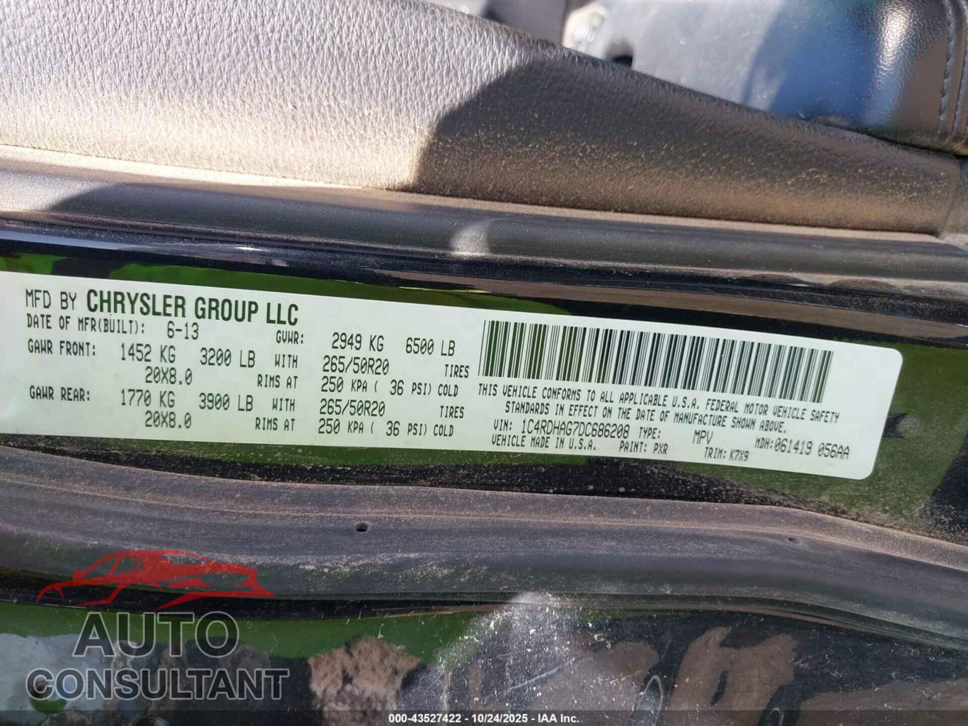 DODGE DURANGO 2013 - 1C4RDHAG7DC686208