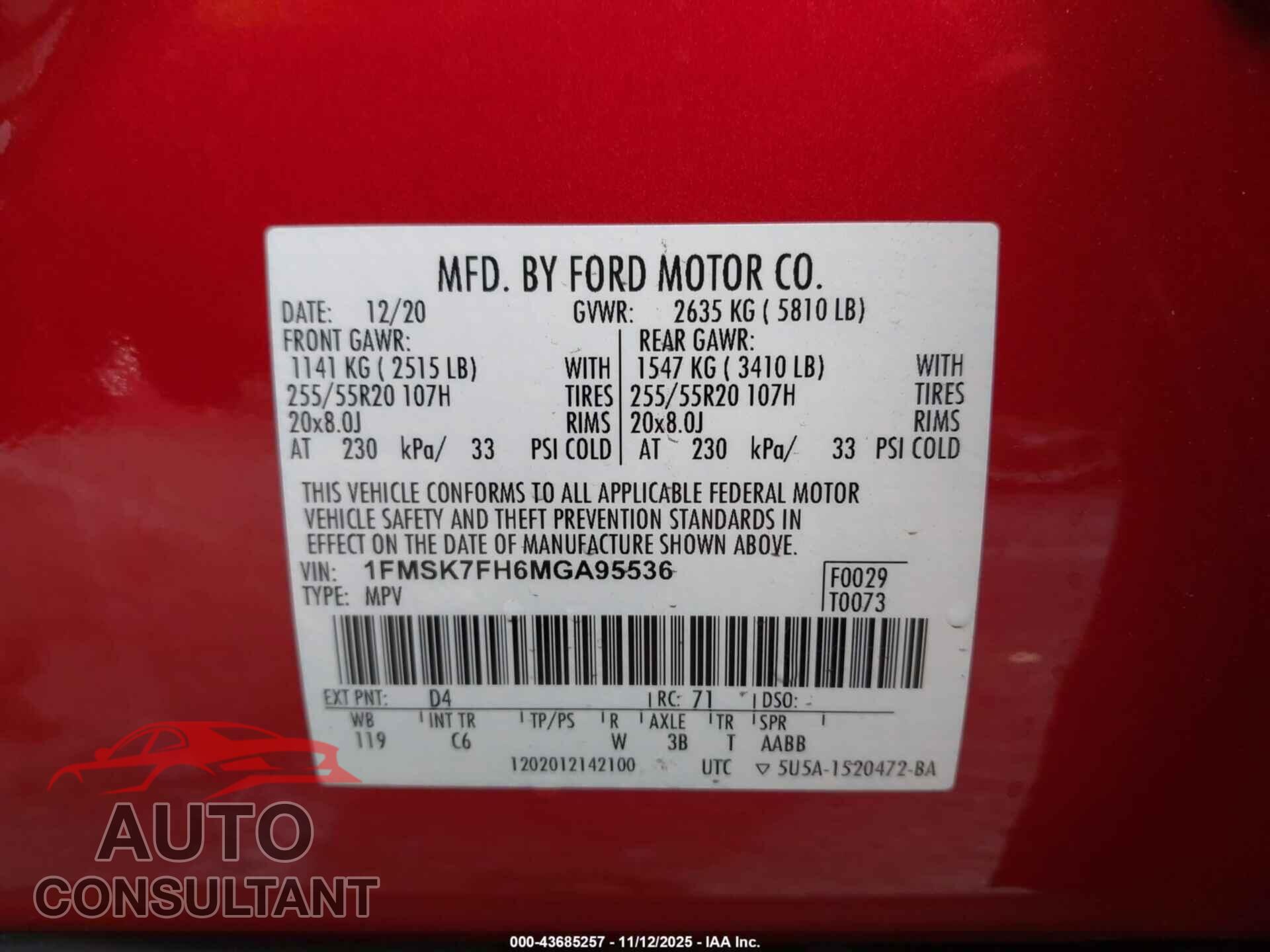 FORD EXPLORER 2021 - 1FMSK7FH6MGA95536