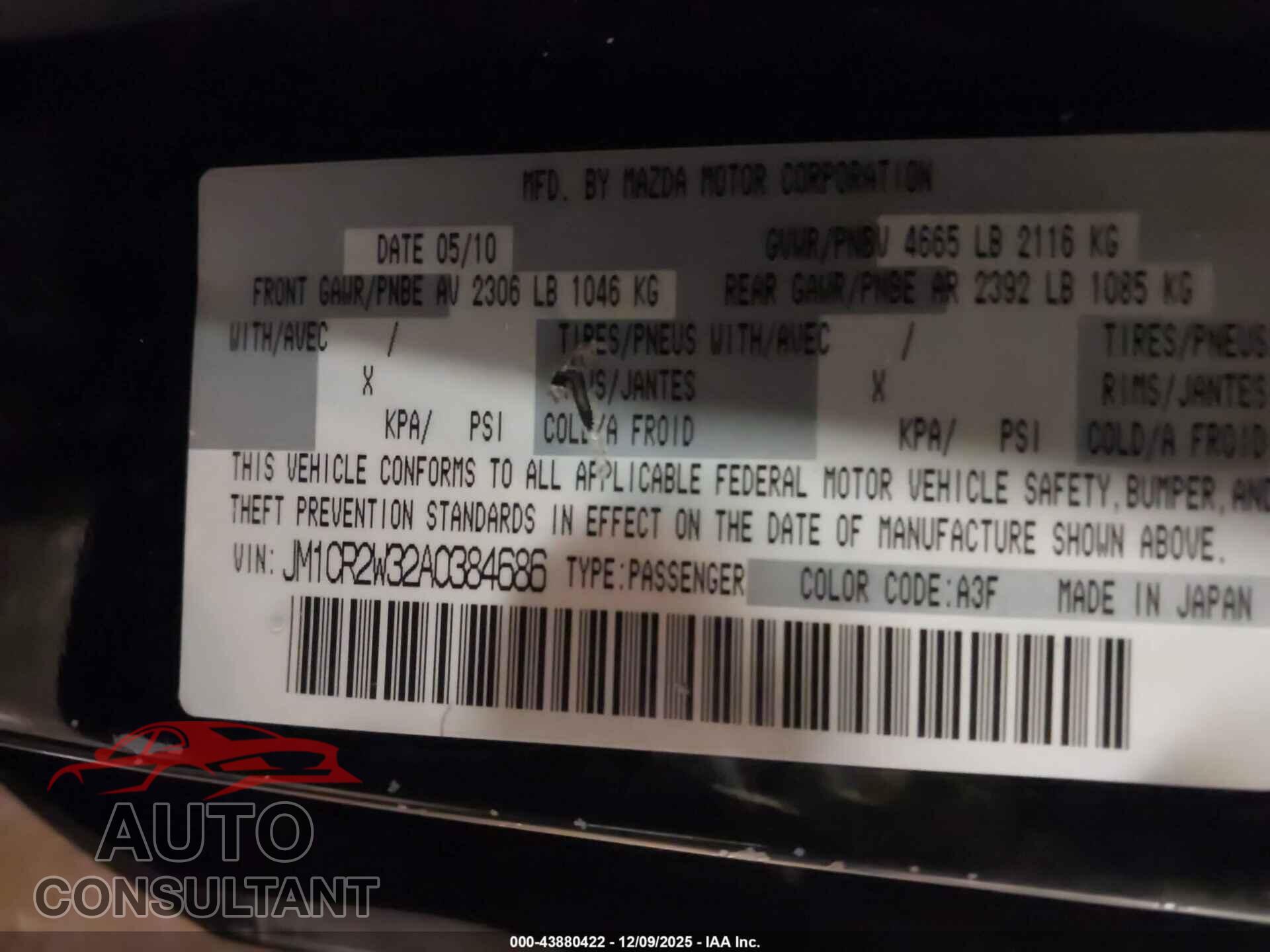 MAZDA MAZDA5 2010 - JM1CR2W32A0384686