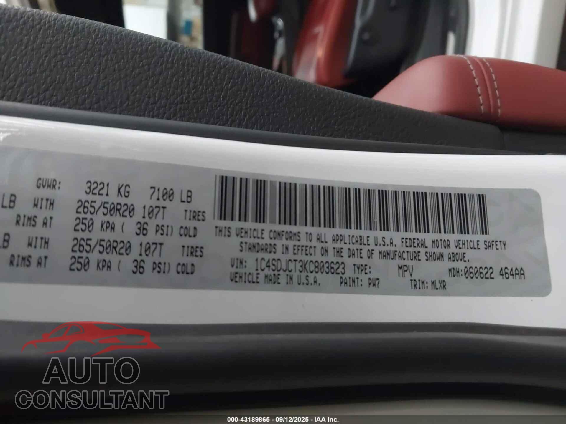 DODGE DURANGO 2019 - 1C4SDJCT3KC803623