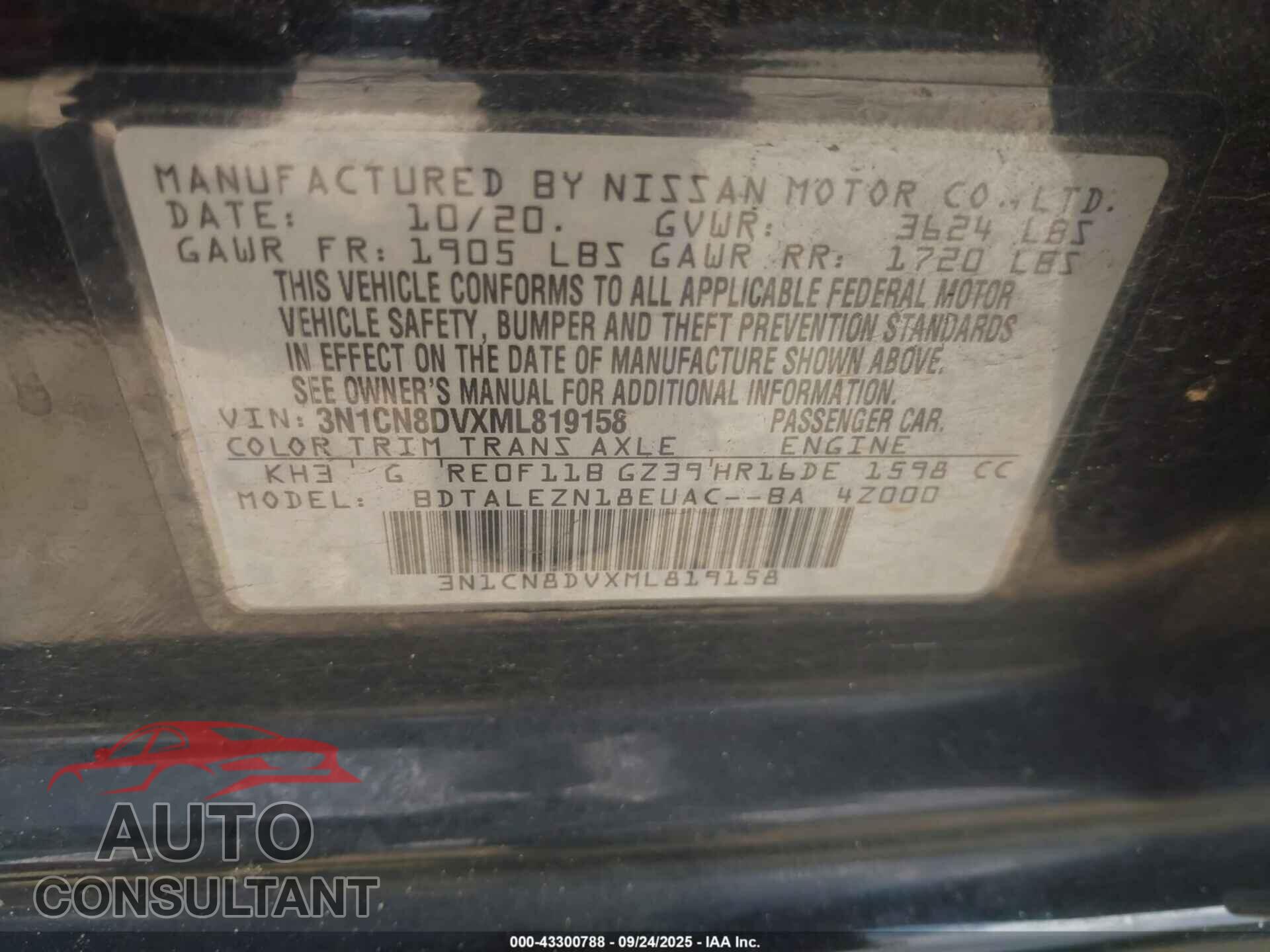 NISSAN VERSA 2021 - 3N1CN8DVXML819158