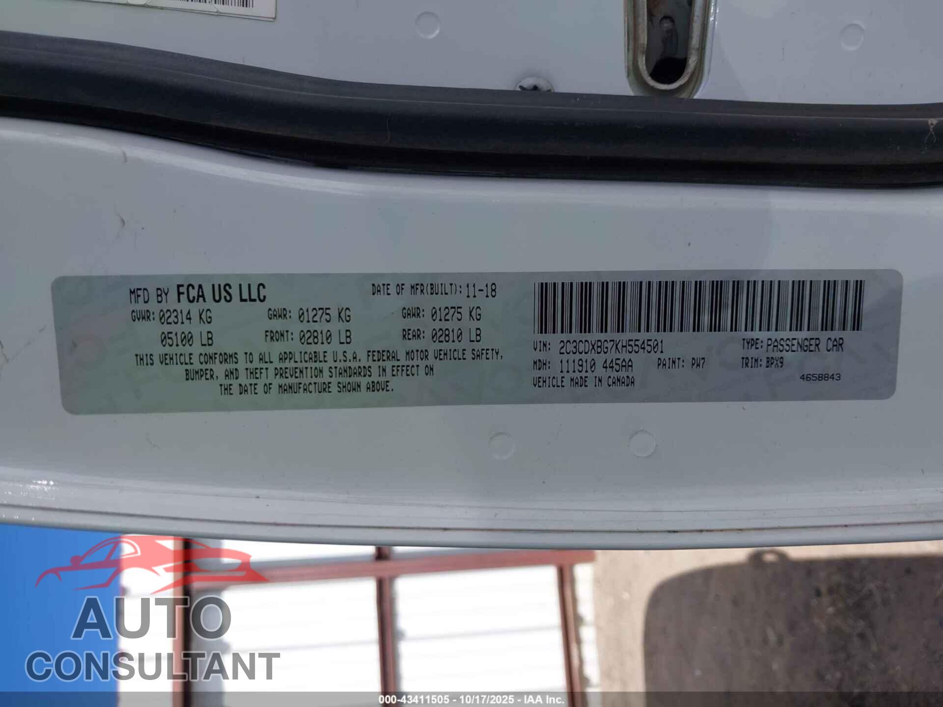 DODGE CHARGER 2019 - 2C3CDXBG7KH554501