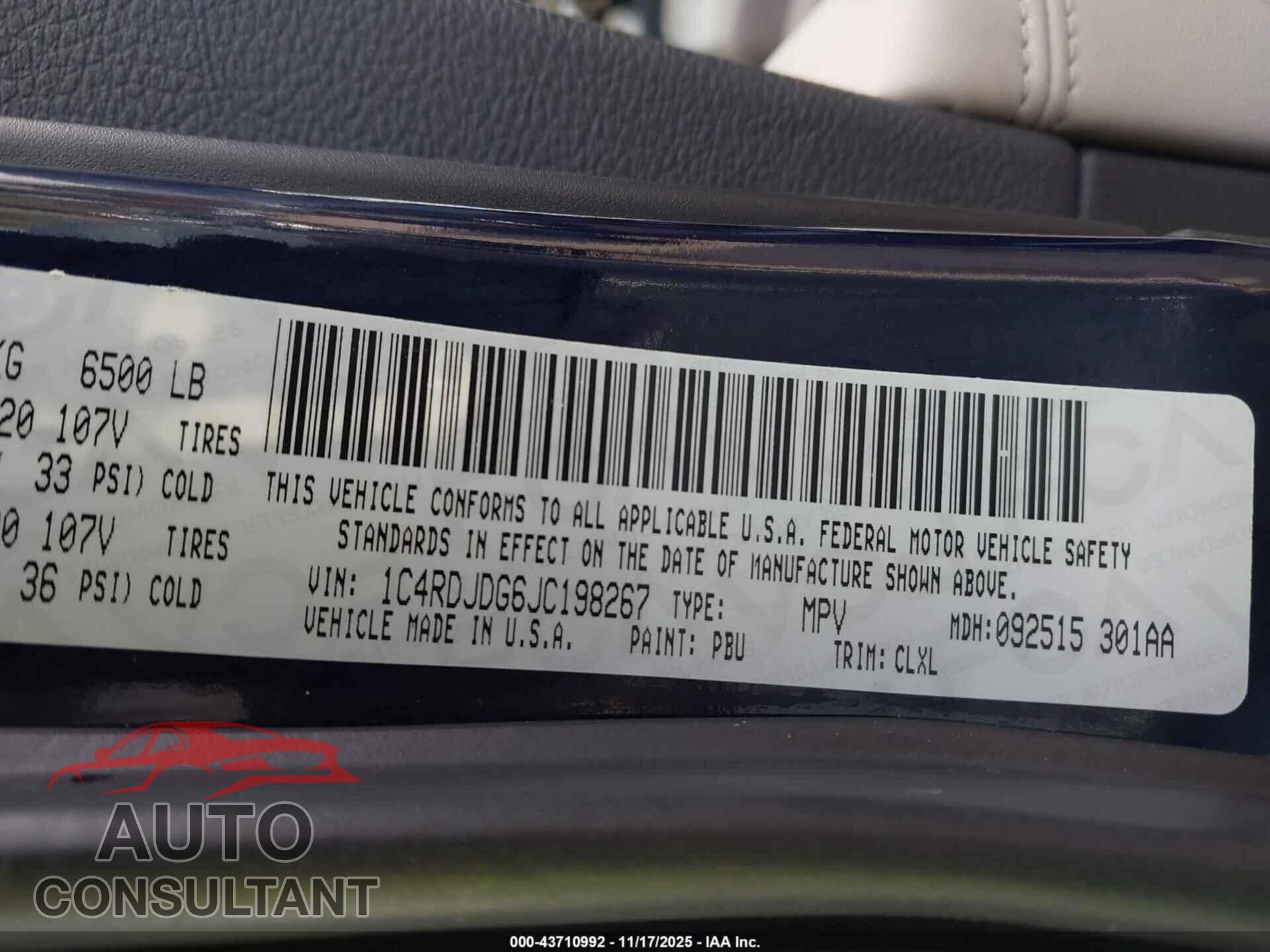 DODGE DURANGO 2018 - 1C4RDJDG6JC198267