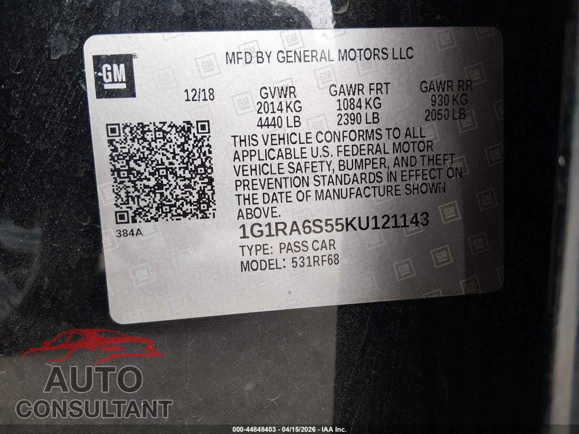 CHEVROLET VOLT 2019 - 1G1RA6S55KU121143