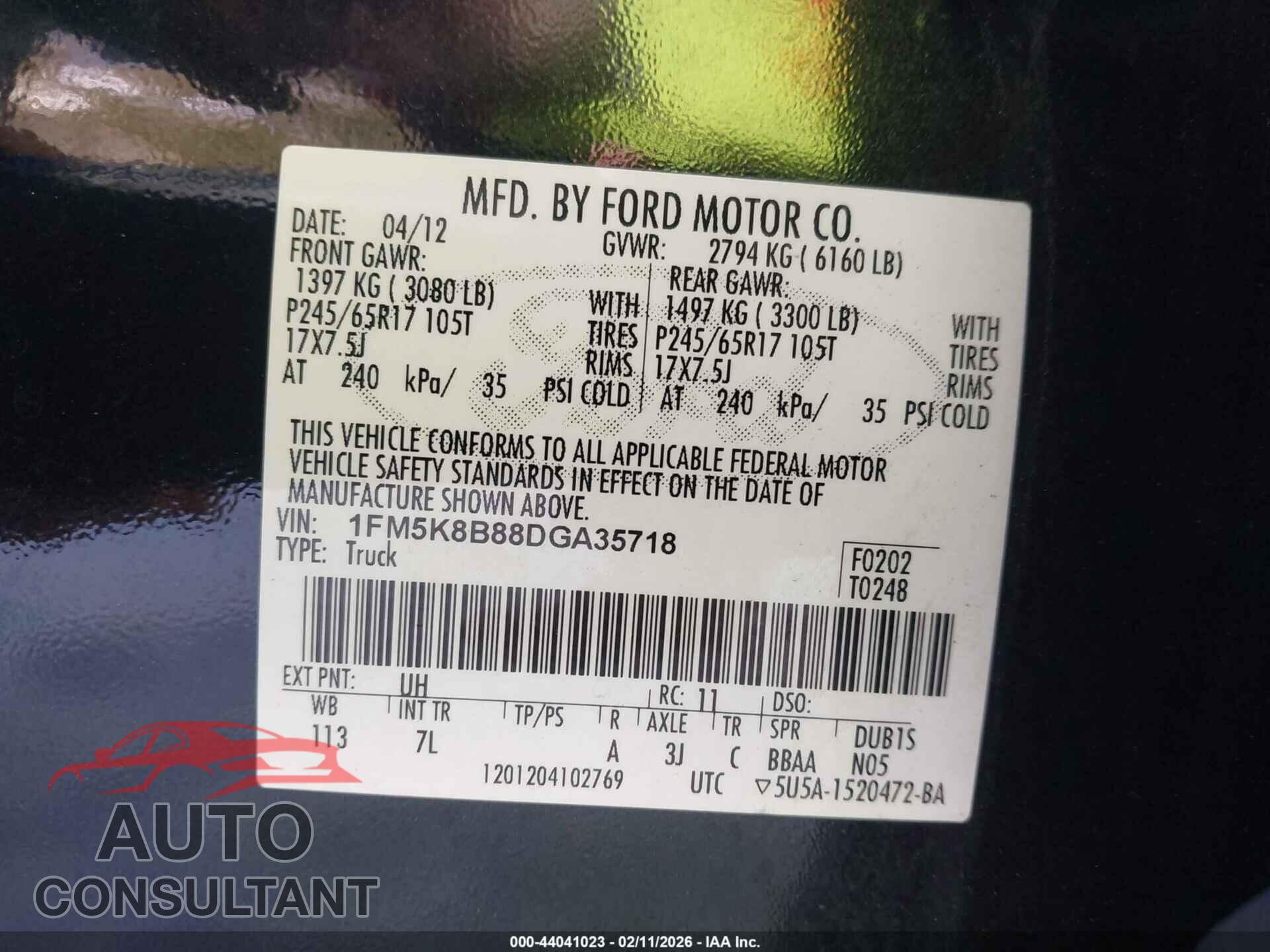 FORD EXPLORER 2013 - 1FM5K8B88DGA35718