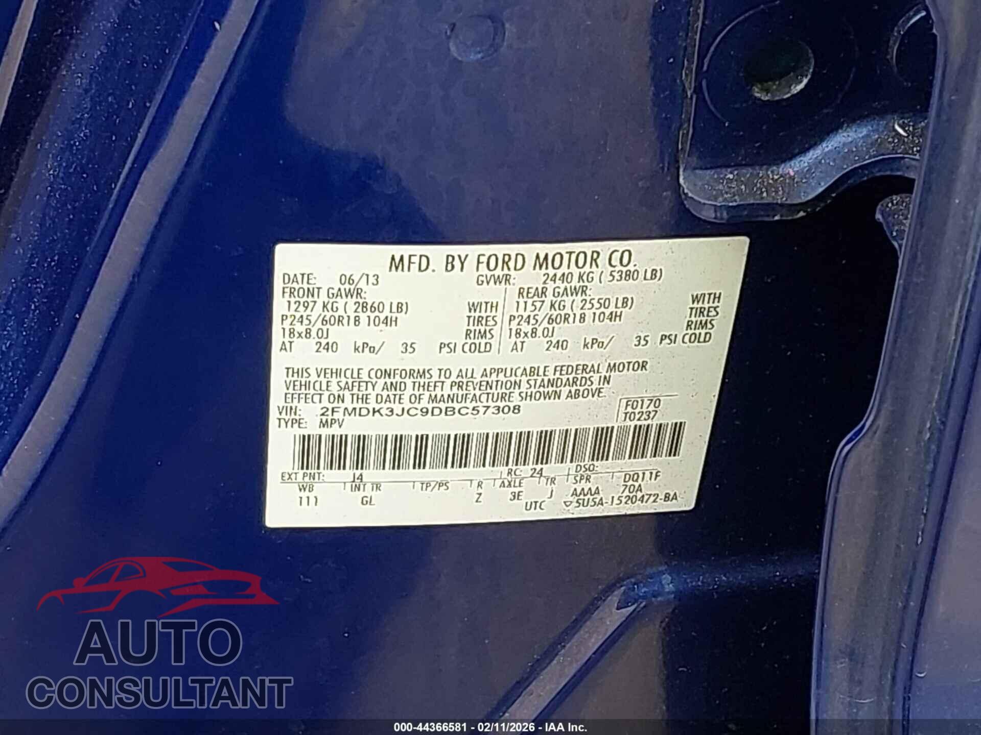 FORD EDGE 2013 - 2FMDK3JC9DBC57308