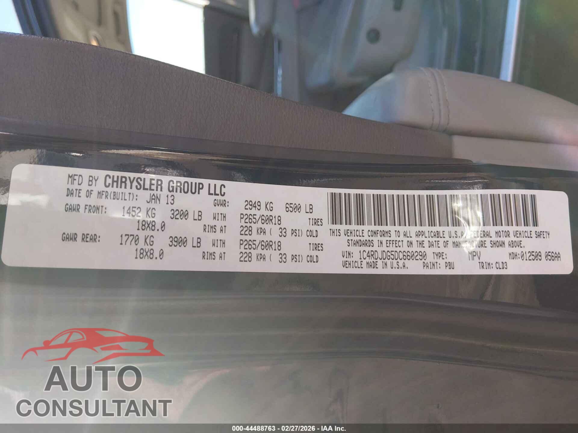 DODGE DURANGO 2013 - 1C4RDJDG5DC660290